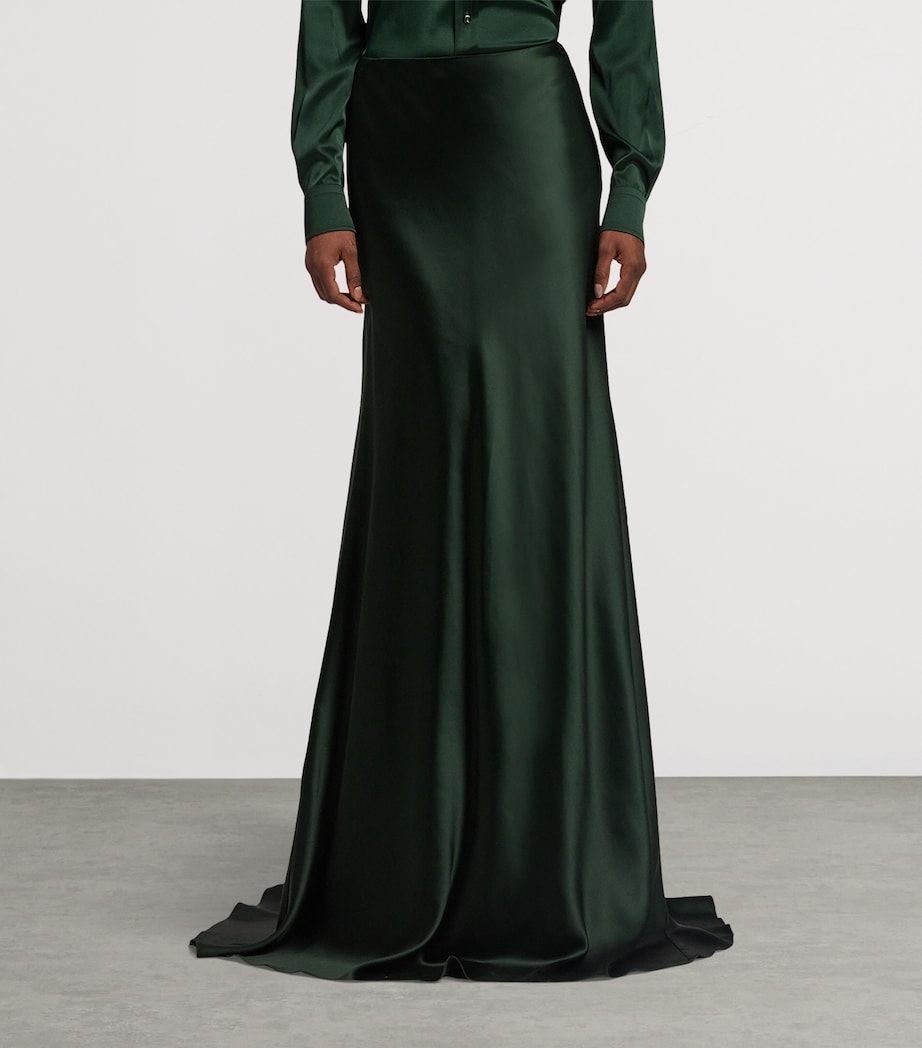 Stretch Satin Masina Maxi Skirt DARK RACING GREEN Image 9