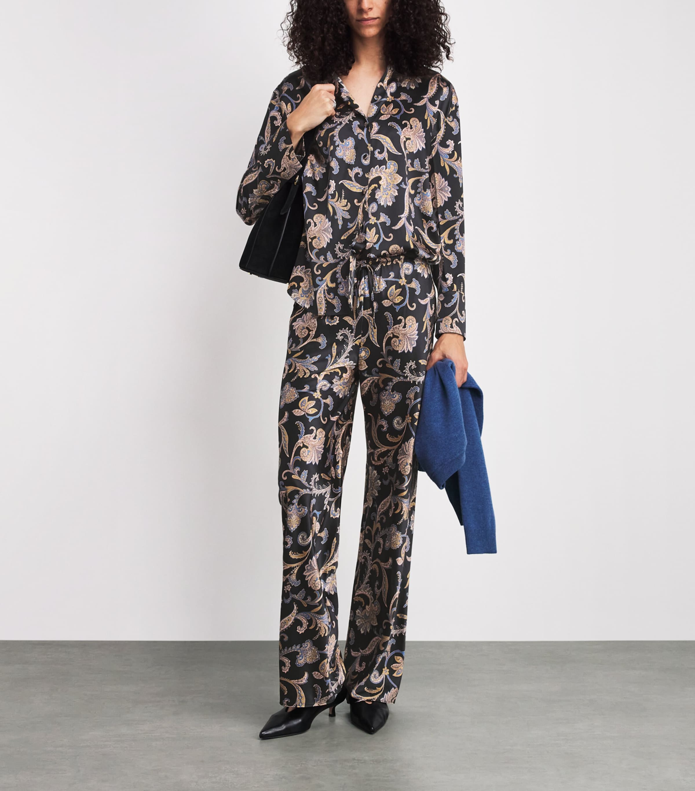 Veronica Beard Womens Silk-Blend Paisley Straight Trousers Black Multi Image 2