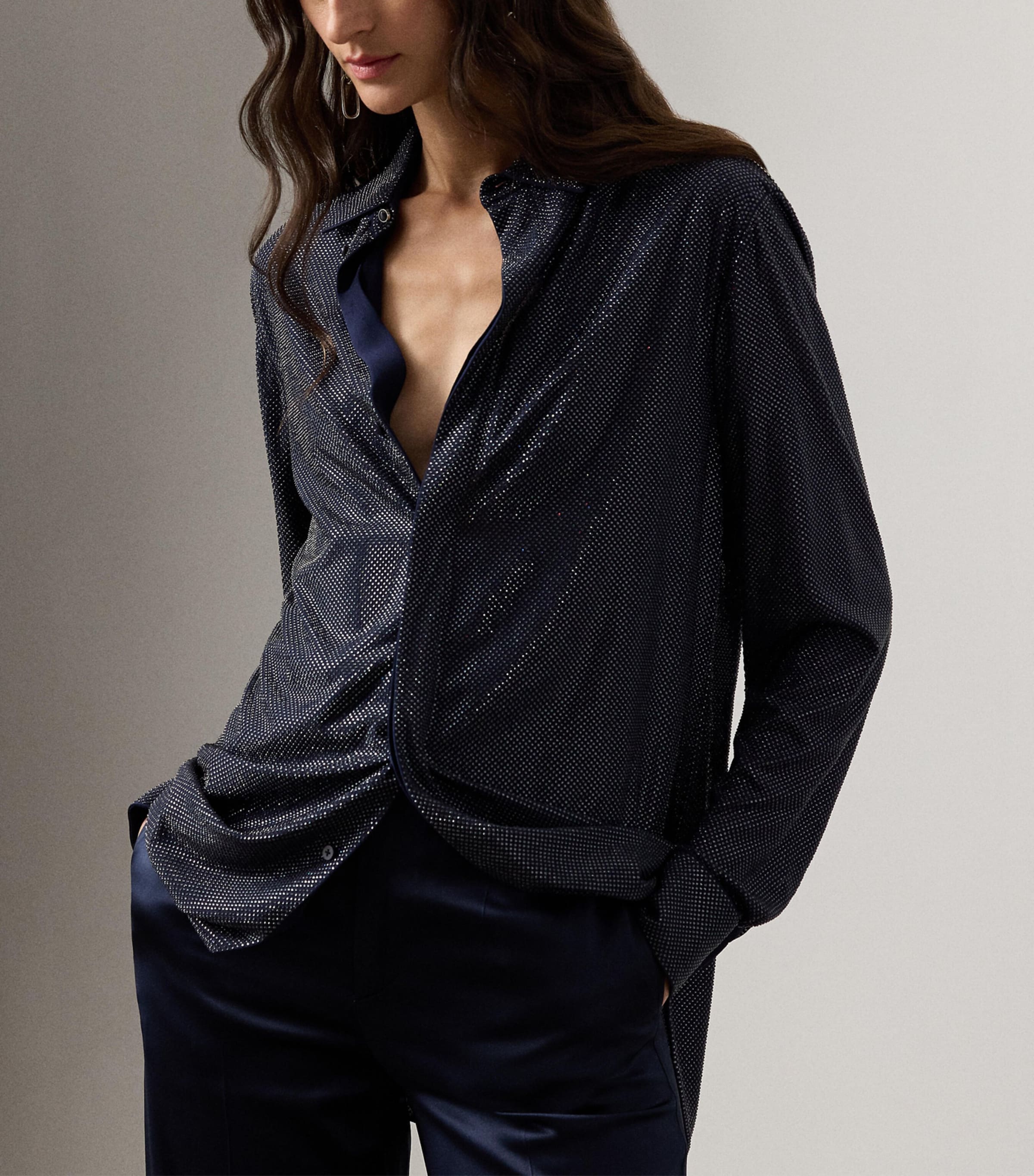 Ralph Lauren Collection Womens Silk Embellished Adrien Shirt Navy Image 4