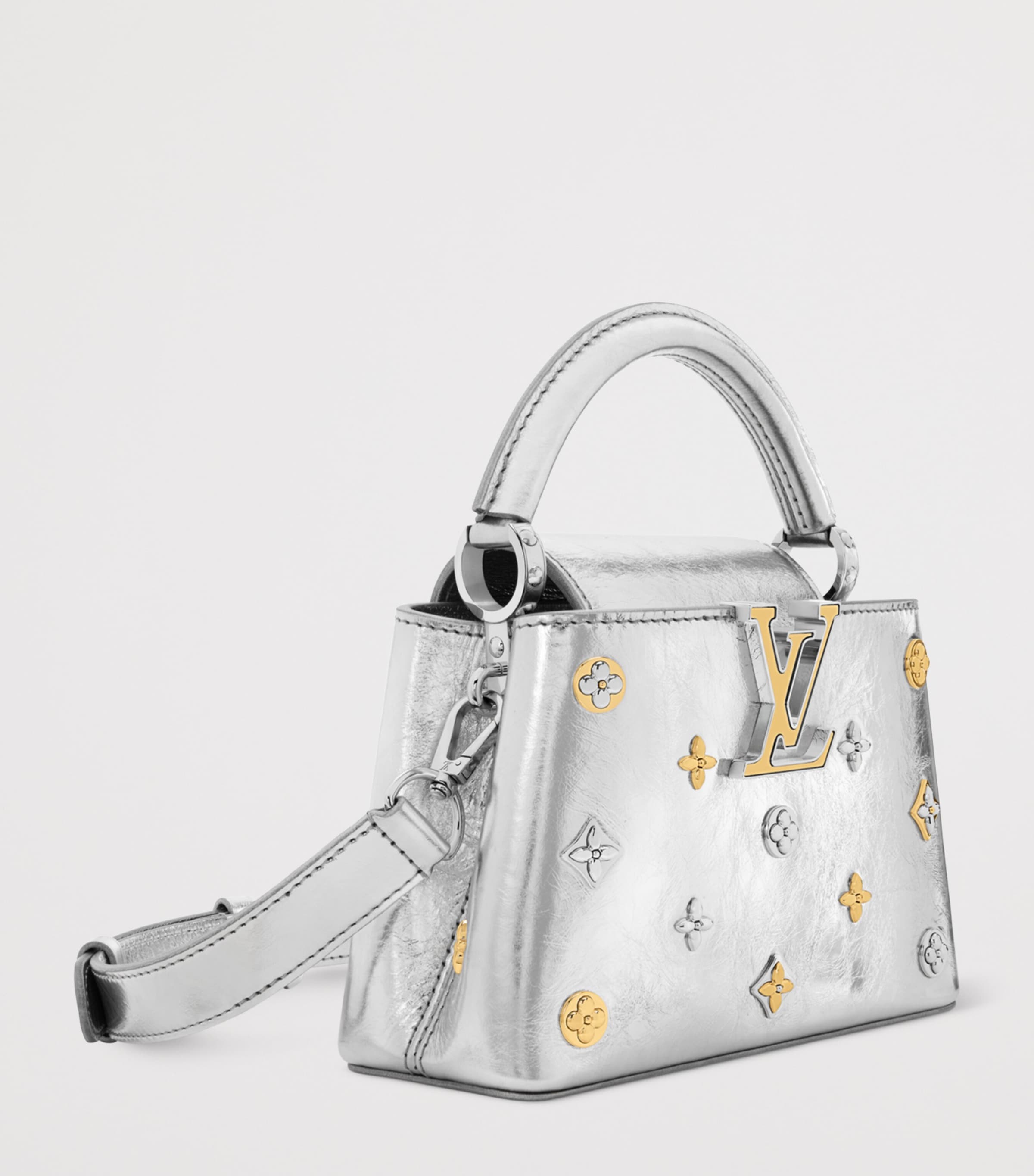 Mini Leather Capucines Top-Handle Bag SILVER Image 3