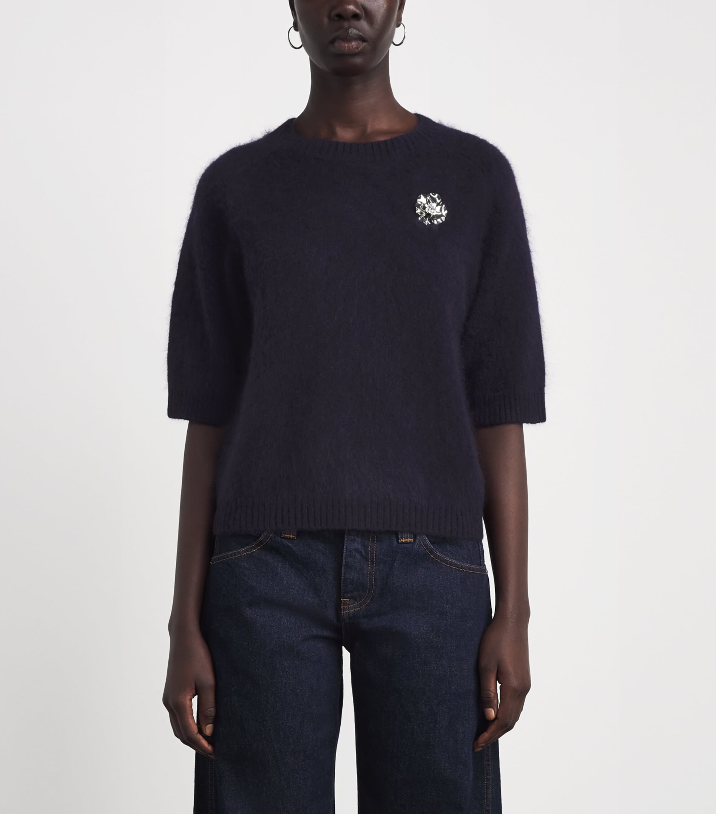 Maje Womens Brooch-Detail Sweater Navy Image 4