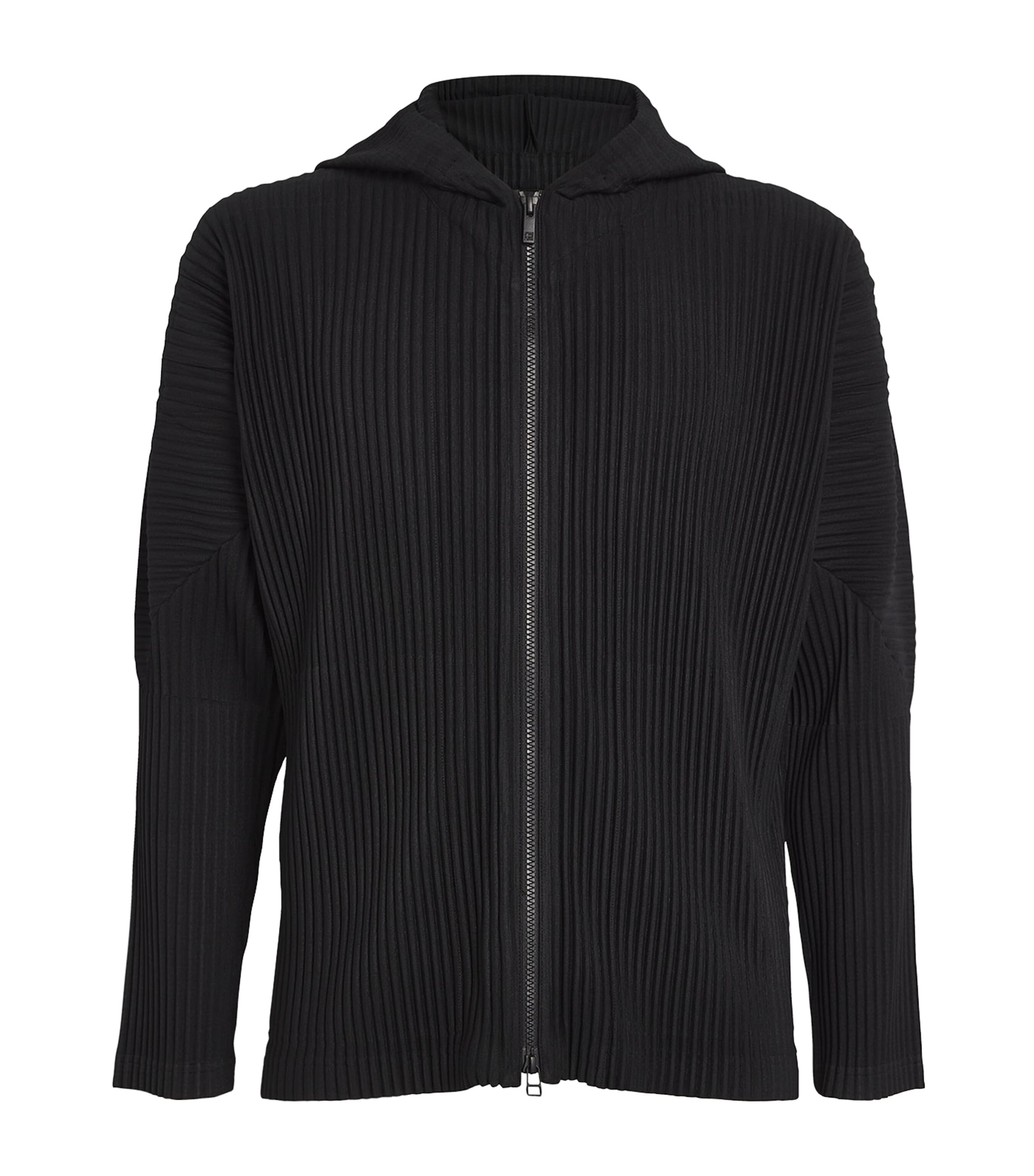 Shop Issey Miyake Pleated Zip-up Hoodie In Black