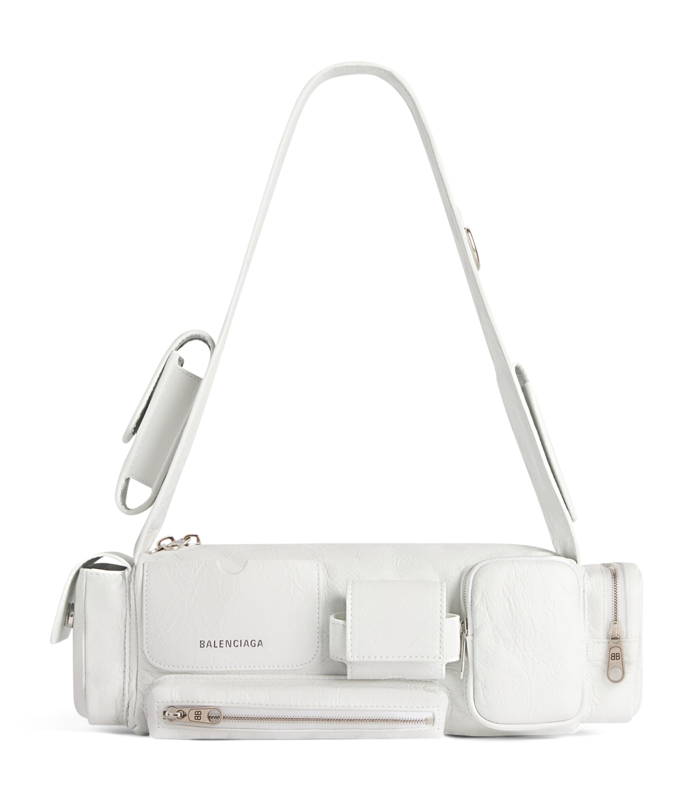 Balenciaga Leather Superbusy Shoulder Bag In White