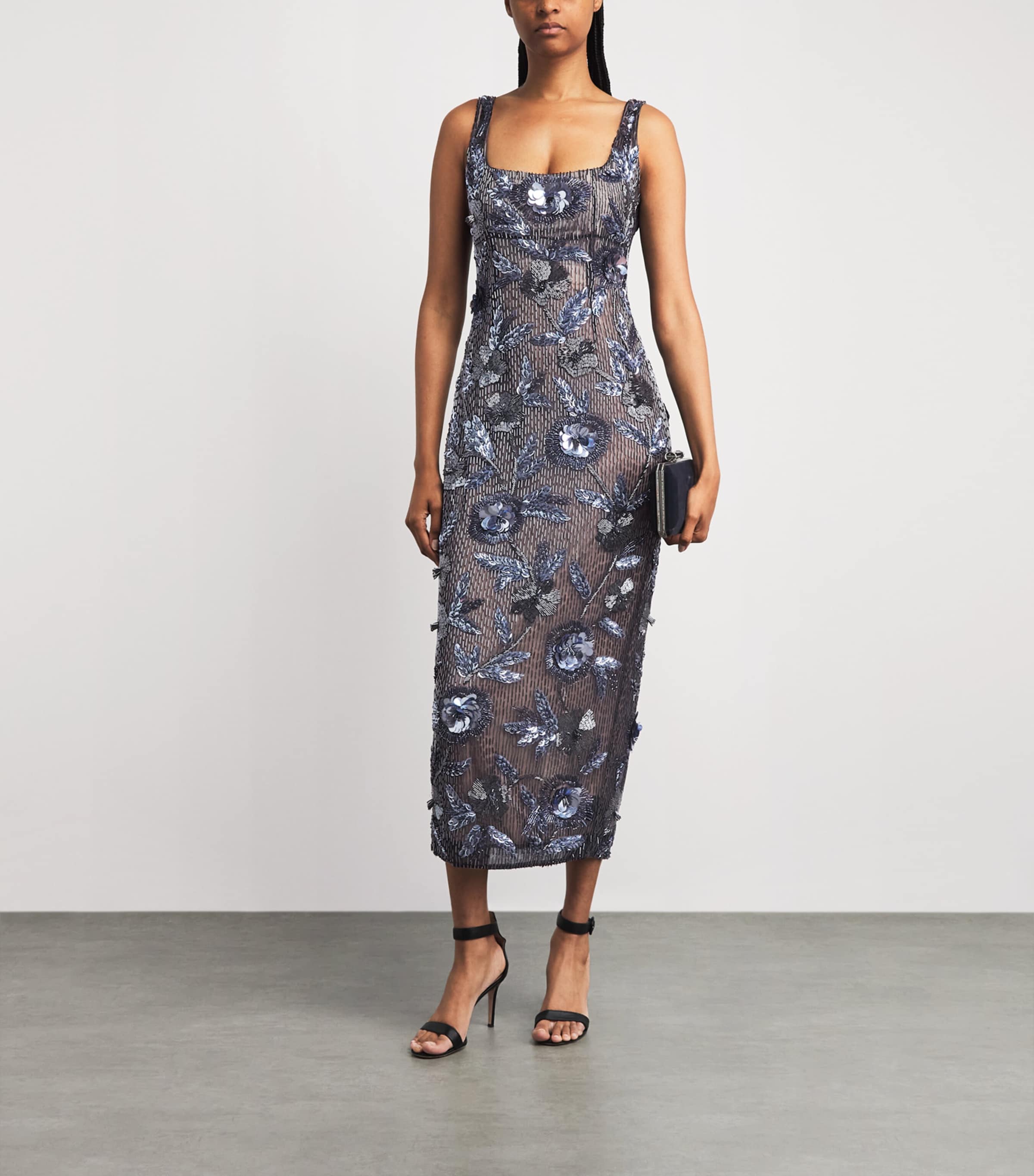 Rachel Gilbert Womens Embellished Pierre Midi Dress Navy Image 2