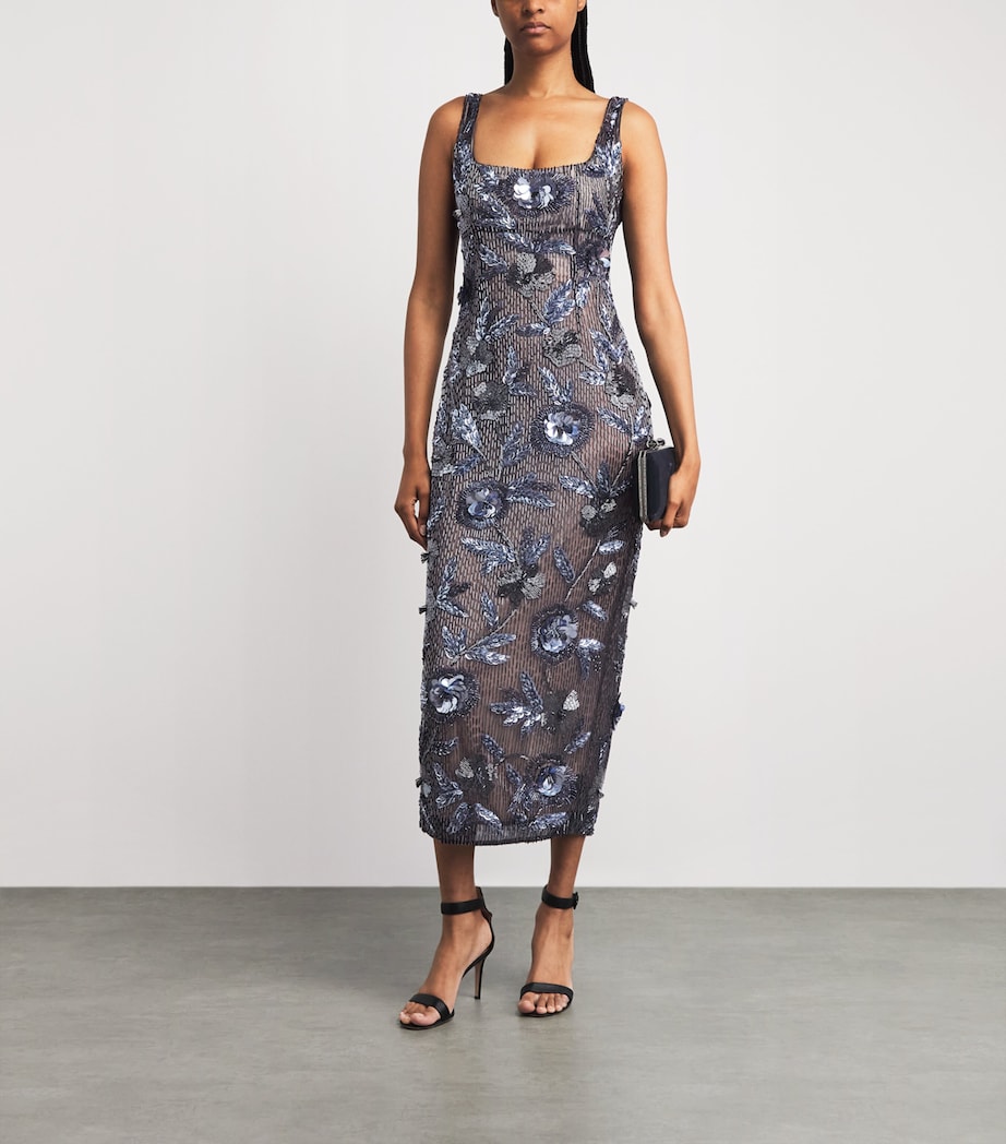 Rachel Gilbert Womens Embellished Pierre Midi Dress Navy Image 2