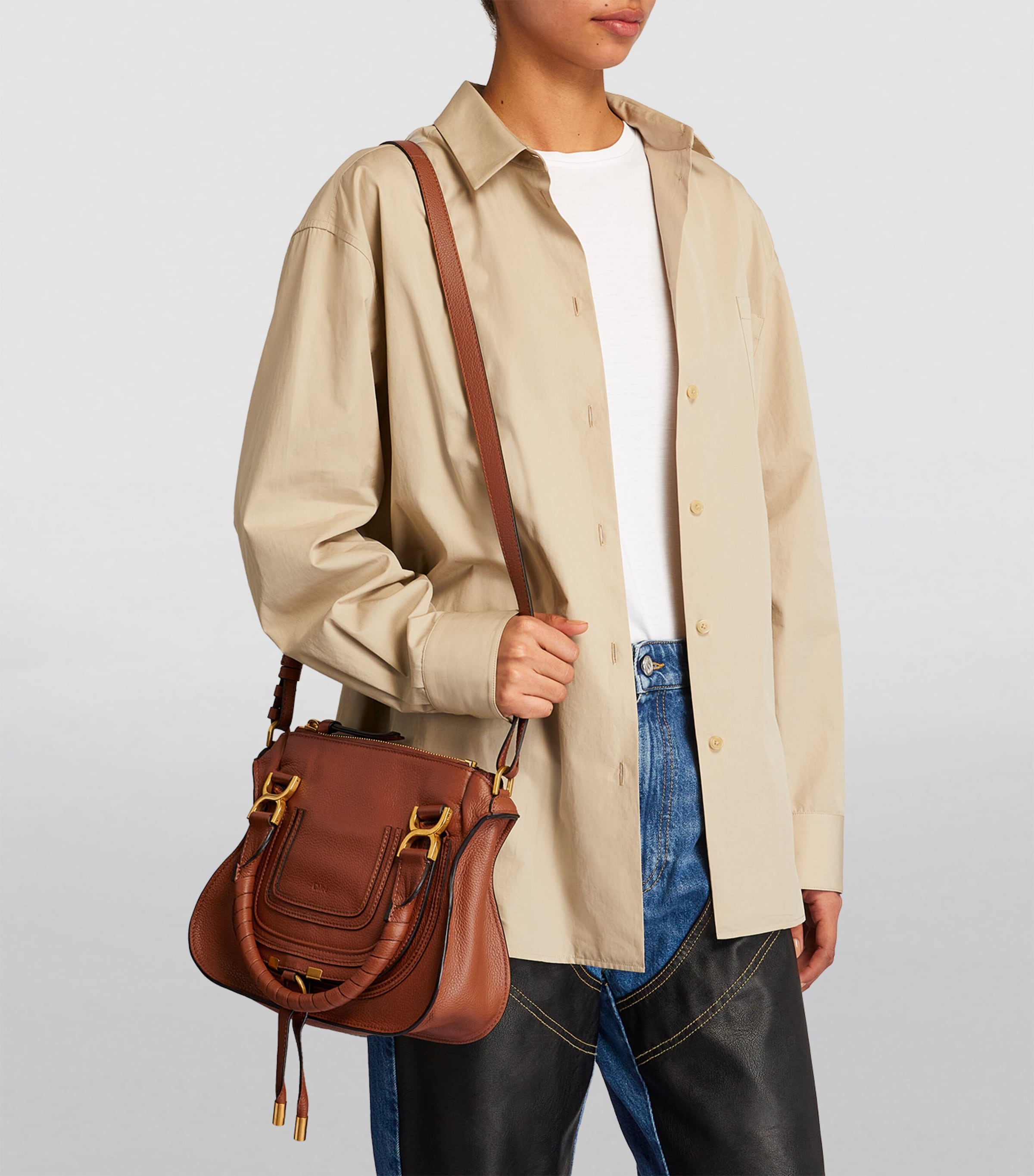 Small Leather Marcie Top-Handle Bag BAG TAN Image 5