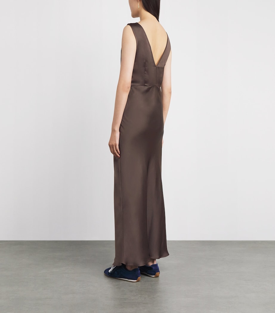 Sandro Paris Womens Satin Lace-Trim Maxi Dress Brown Image 4