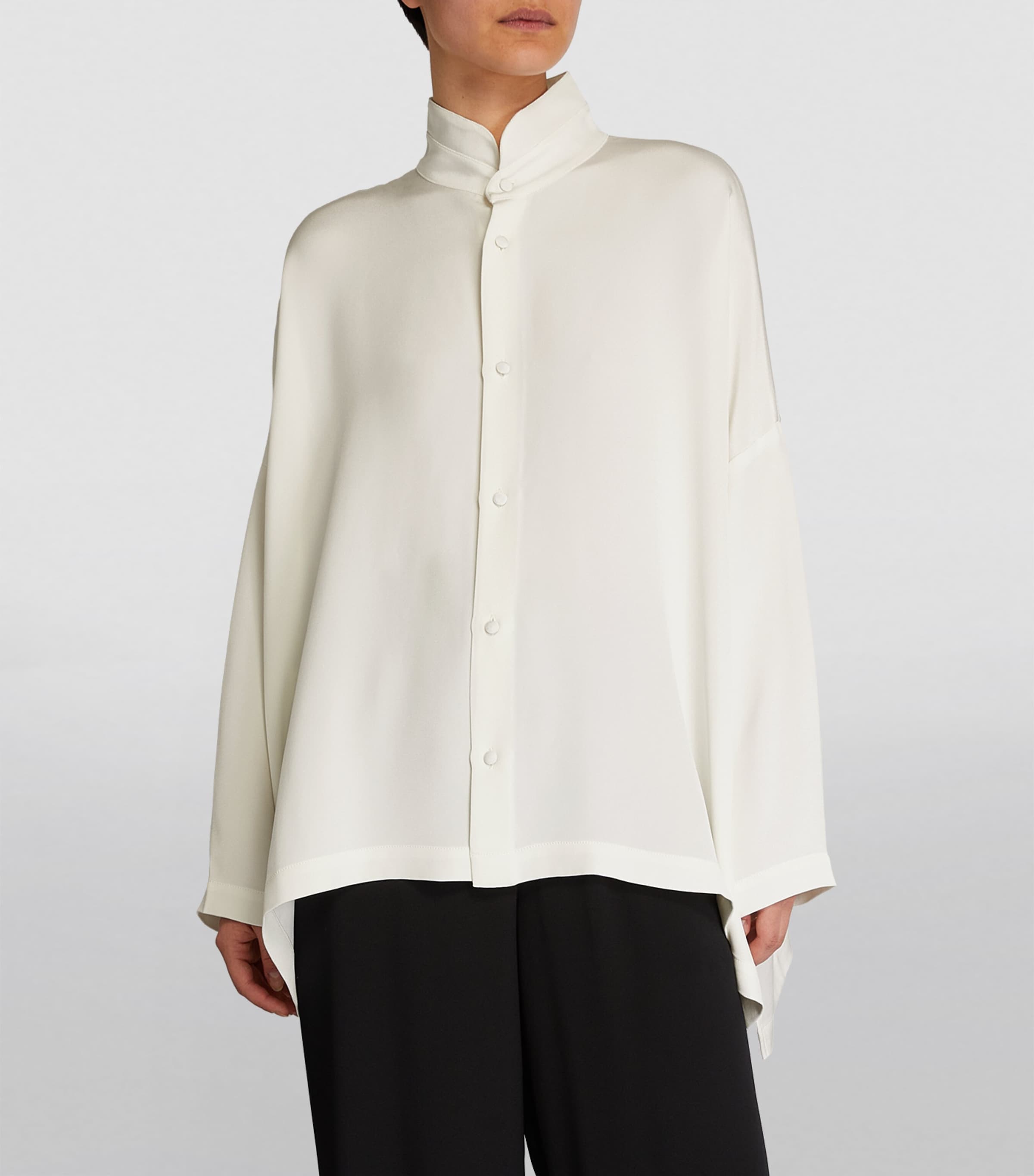 Silk Stand-Collar Shirt WHITE Image 3