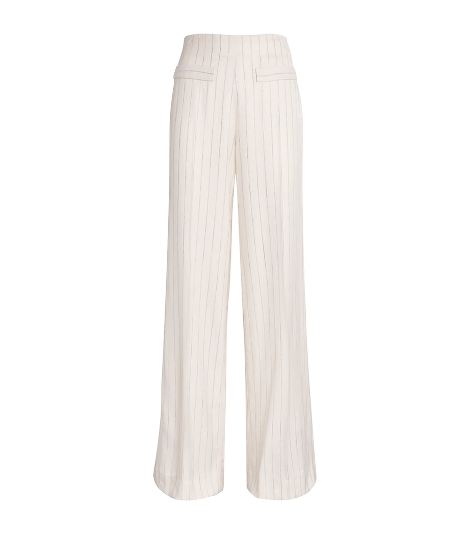 Sandro Paris Womens Sequinned Stripe Trousers Ecru / Silver Image 1