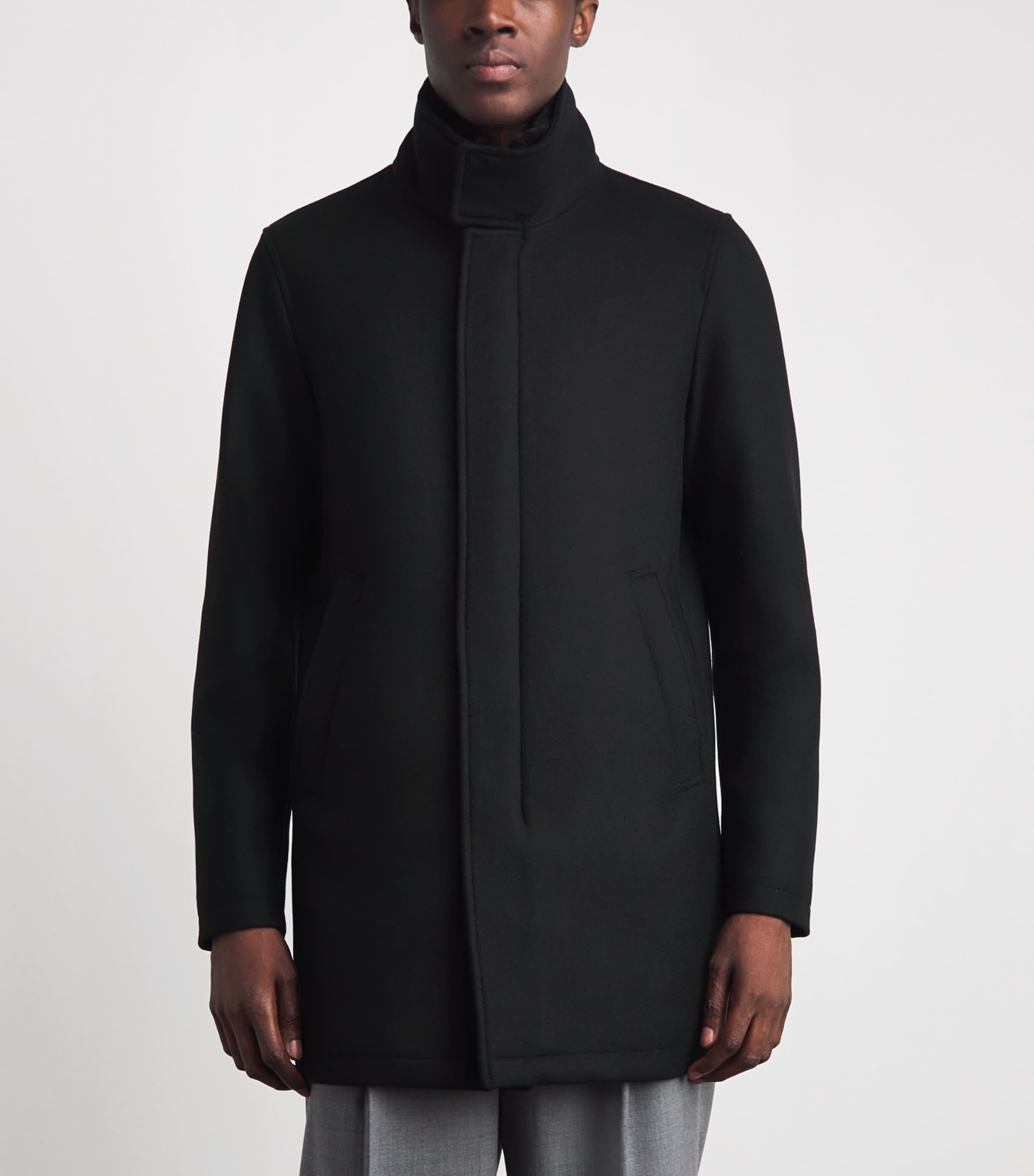 Herno Mens Virgin Wool-Blend Car Coat Nero Image 4