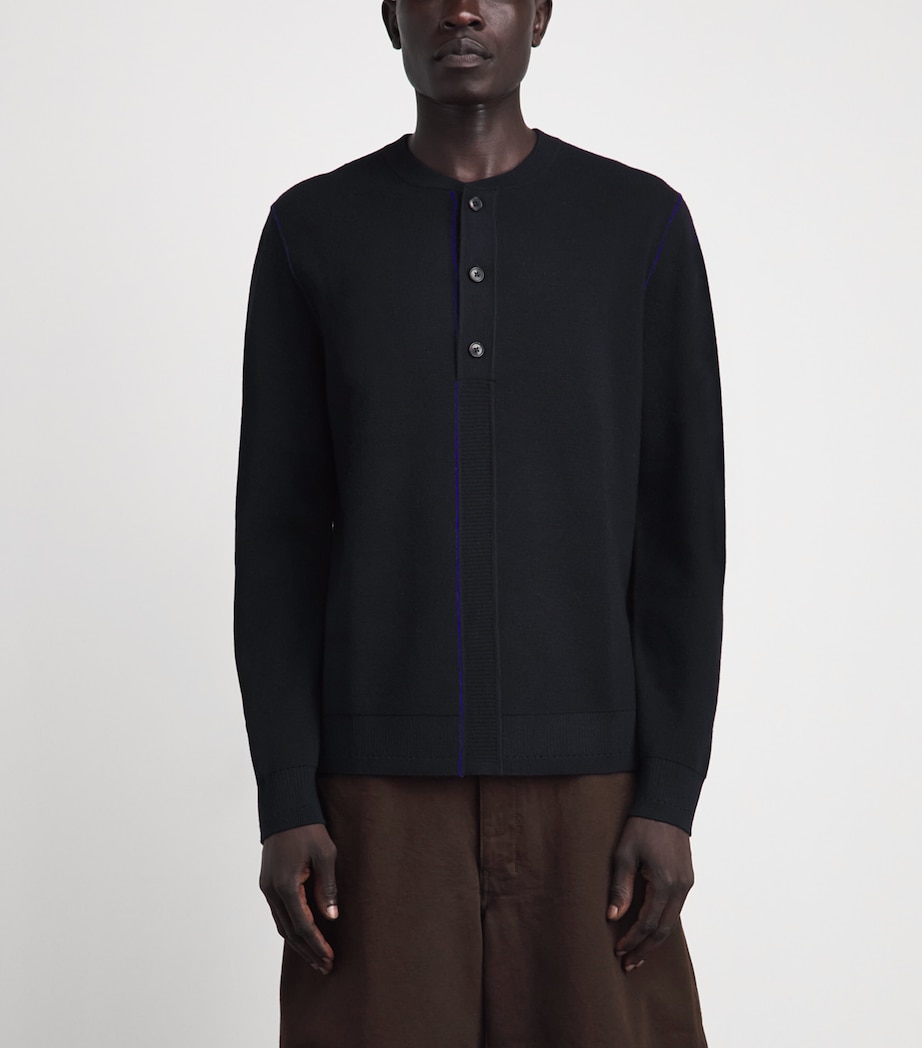 Paul Smith Mens Merino Henley Sweater Dark Navy Image 4