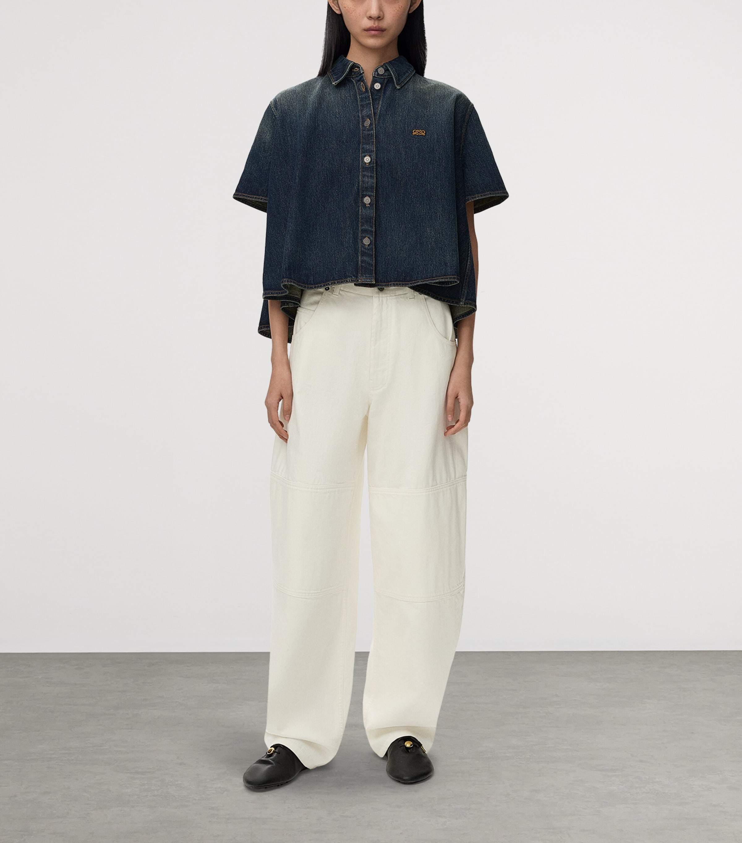 LOEWE Womens Denim Trapeze Short-Sleeve Shirt Dark Blue Image 2