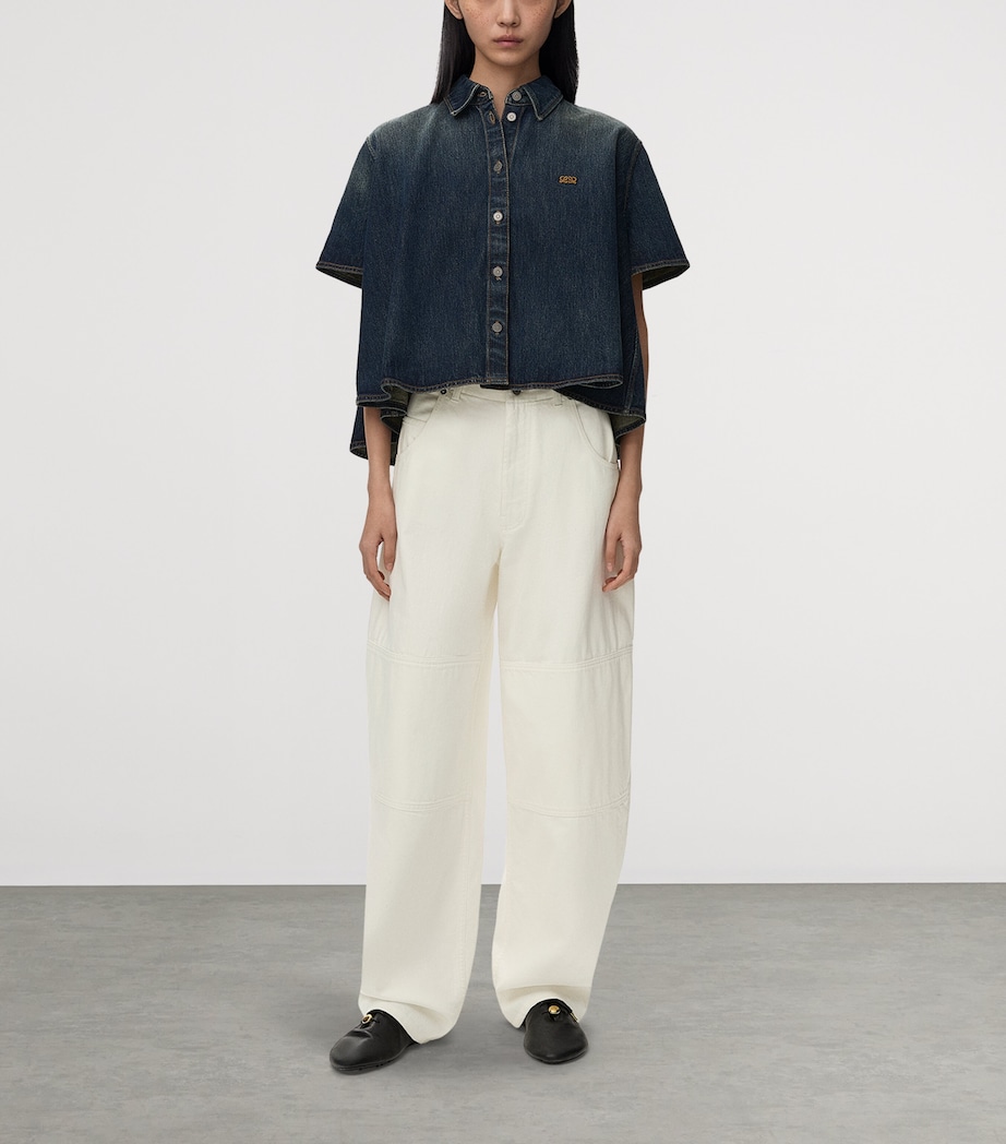 LOEWE Womens Denim Trapeze Short-Sleeve Shirt Dark Blue Image 2