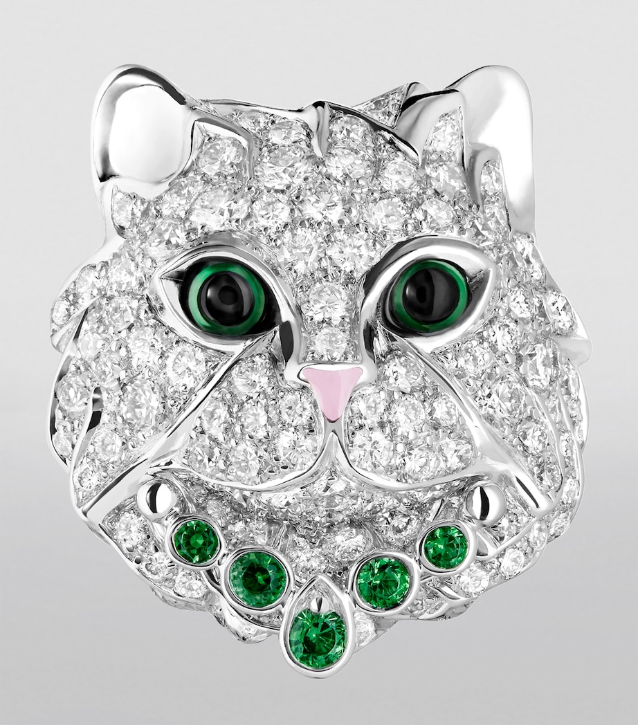 White Gold, Diamond and Tsavorite Animaux de Collection Wladimir The Cat Earrings WHITE Image 3