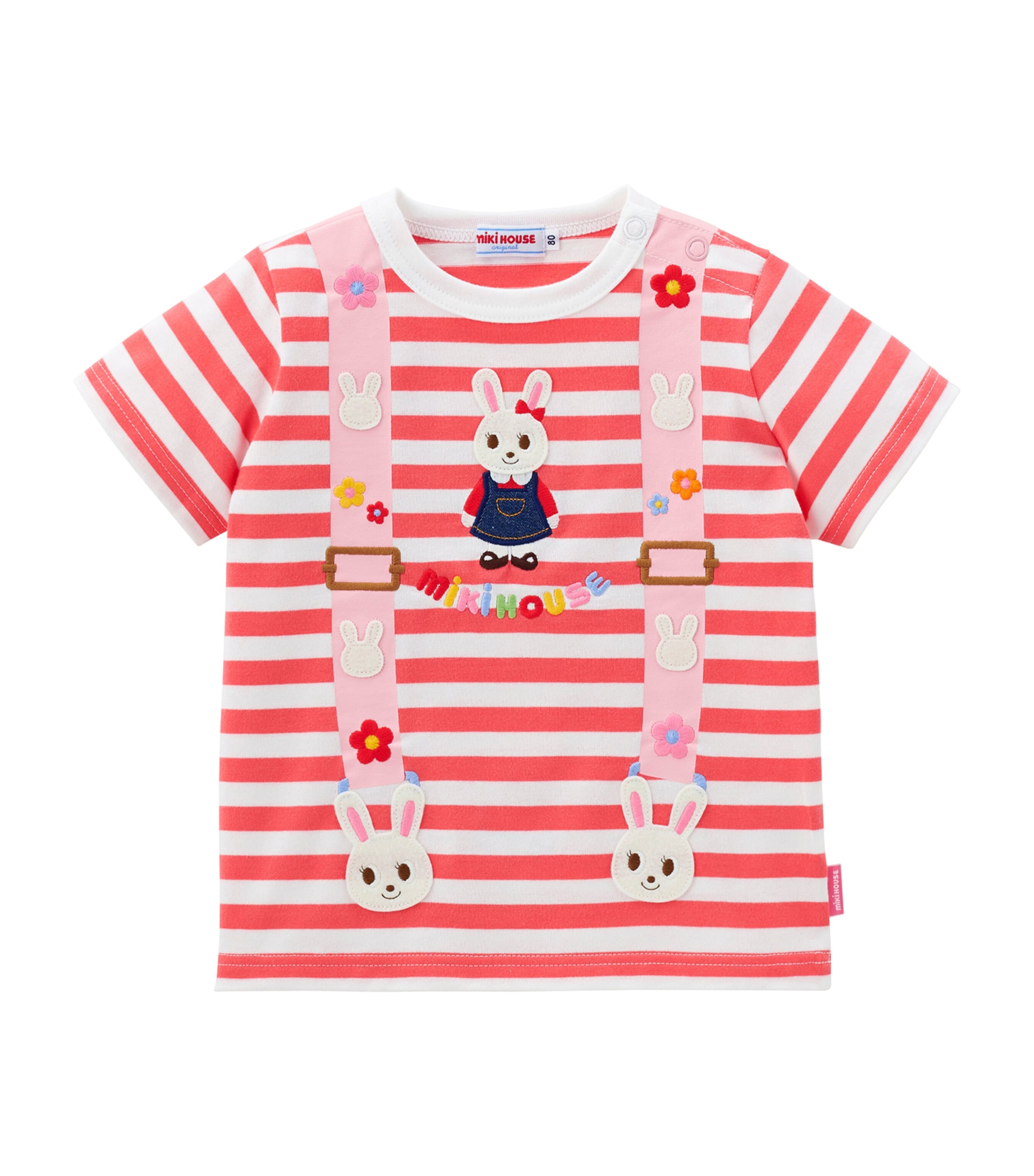 Miki House Kids' Cotton Striped Logo T-shirt In Pink