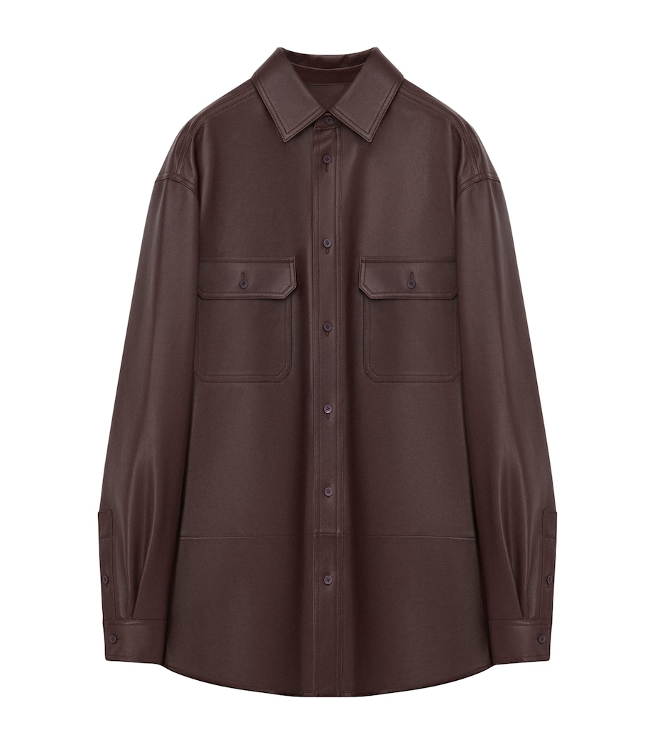 LOEWE Mens Leather Overshirt Chocolate Brown Image 1