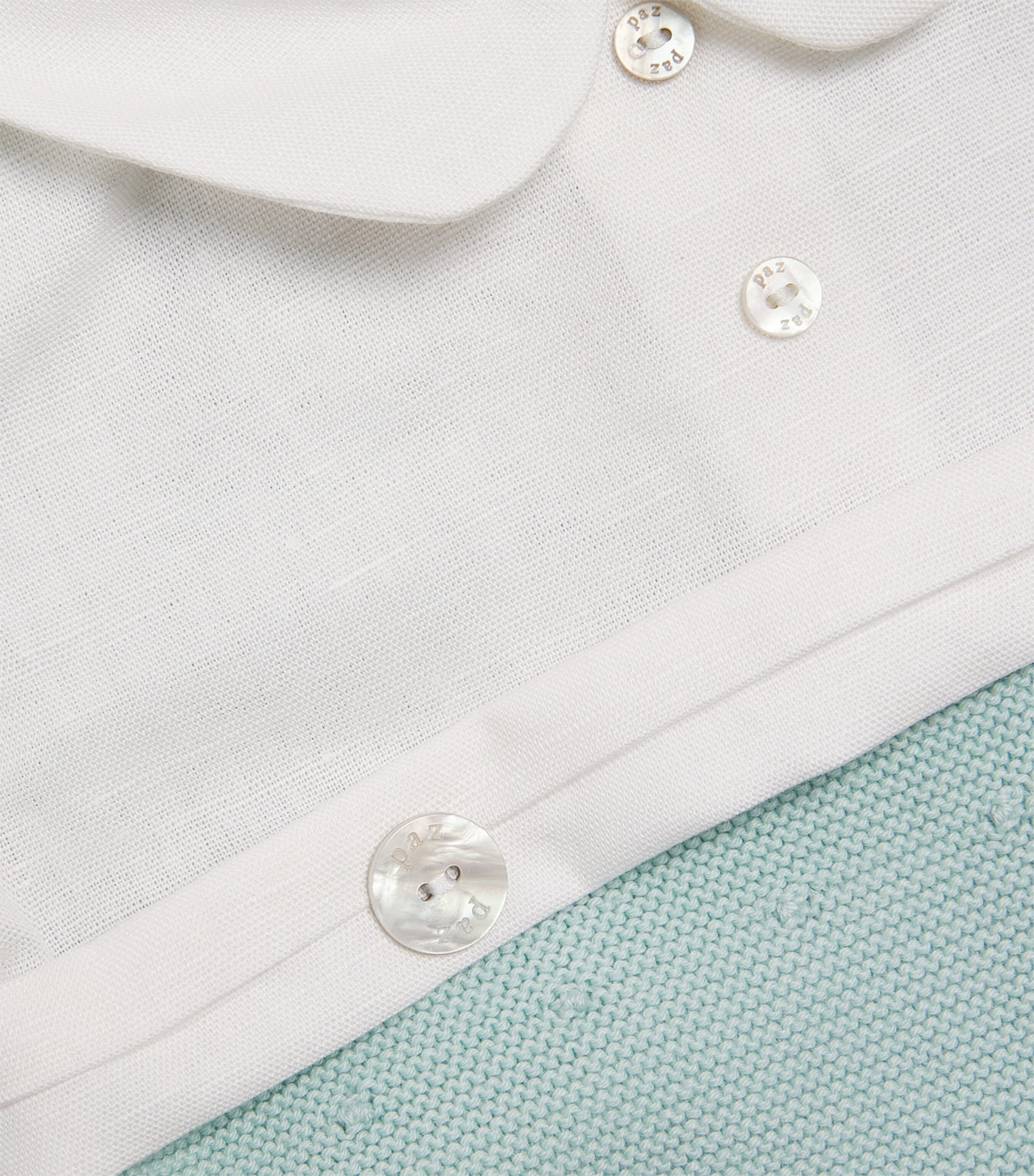 Cotton Knitted Cauce Playsuit (1-24 Months) 0113 WHT/WATER GRN Image 3