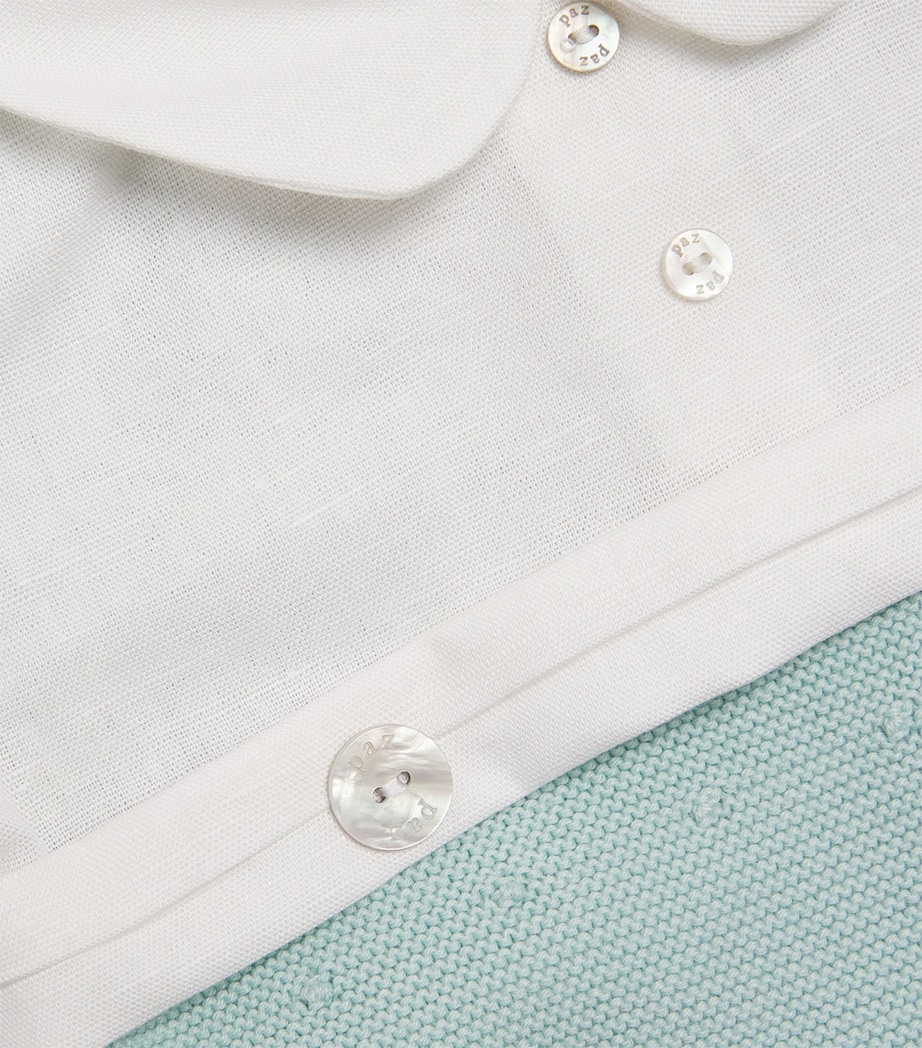 Cotton Knitted Cauce Playsuit (1-24 Months) 0113 WHT/WATER GRN Image 3