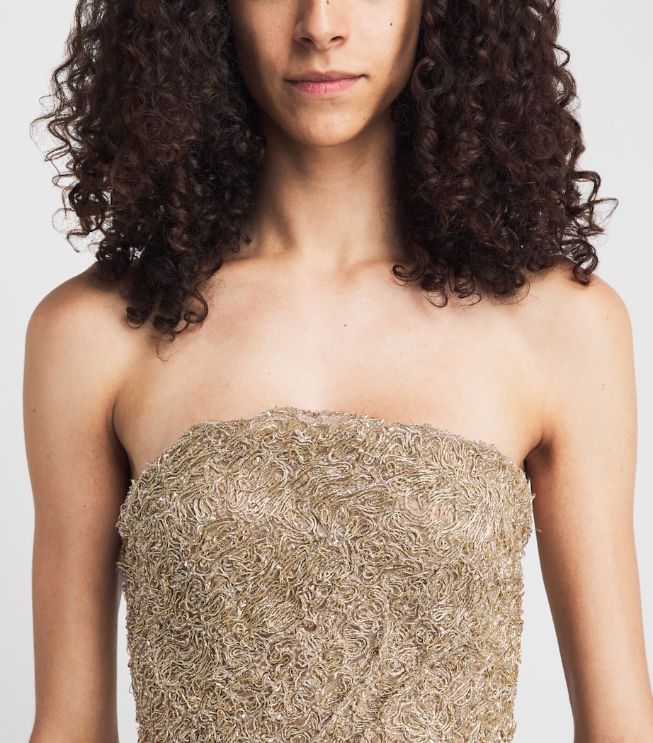 Marmar Halim Womens Tulle Strapless Gown Gold Image 5