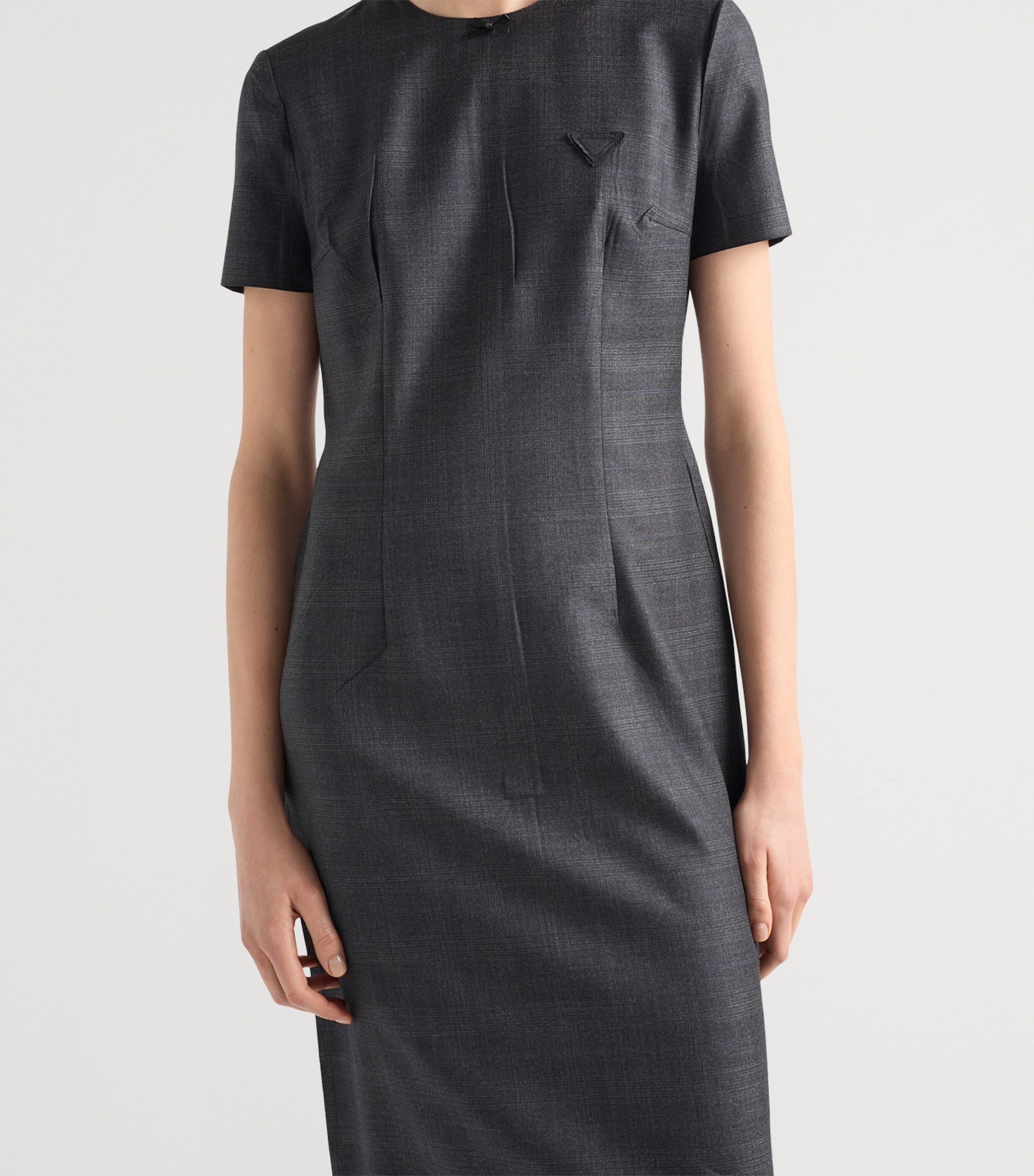 Prada Womens Wool Check Midi Dress Grey Image 3