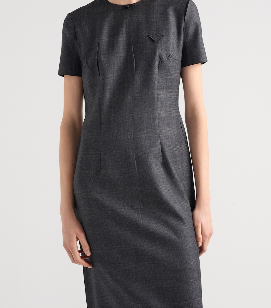 Prada Womens Wool Check Midi Dress Grey Image 3