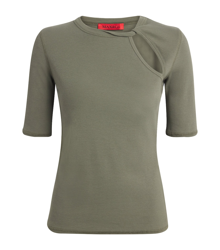 Ribbed Cut-Out T-Shirt KAKI Image 1