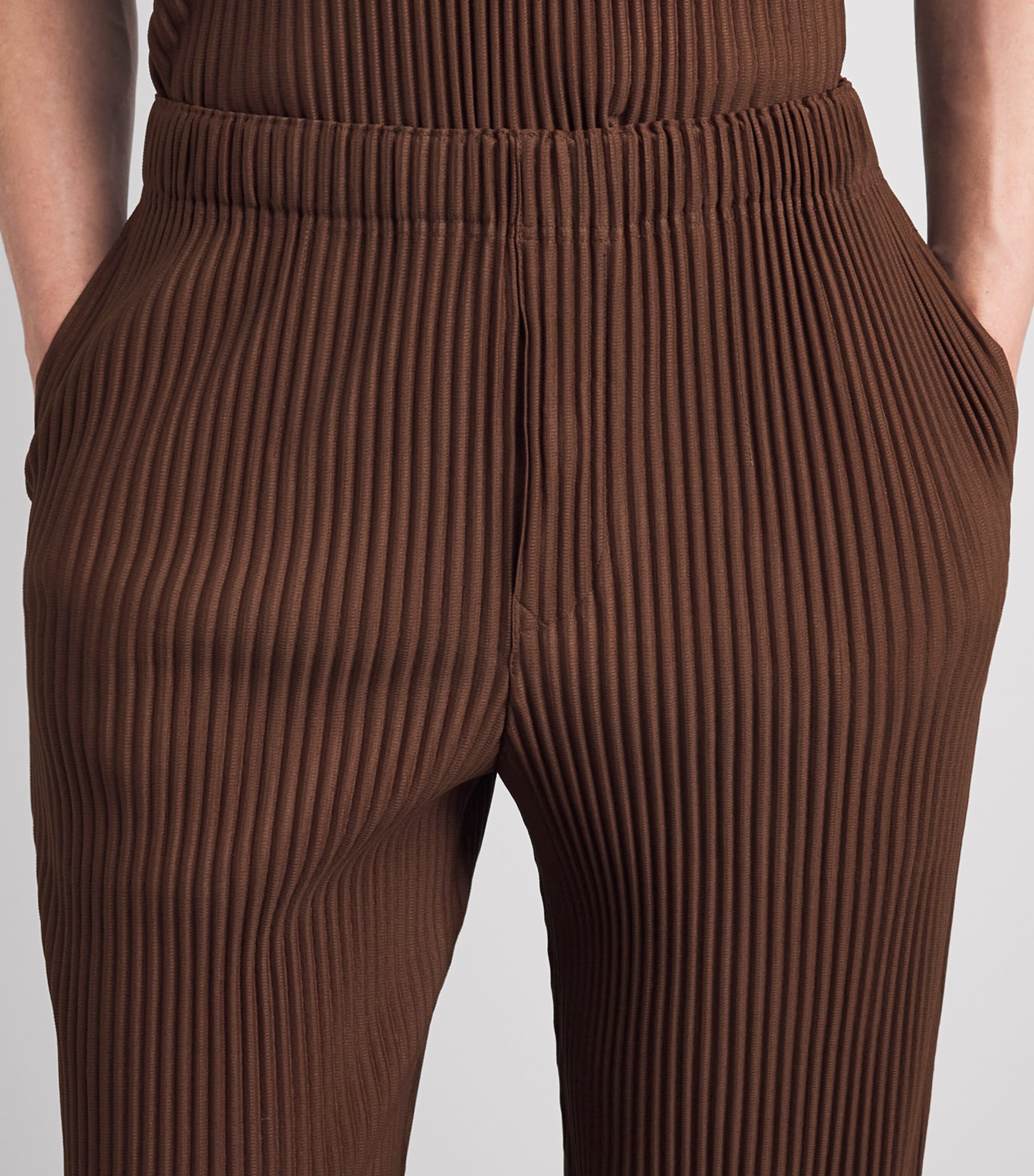 Homme Plissé Issey Miyake Mens Pleated Straight Trousers Anchor Brown Image 3