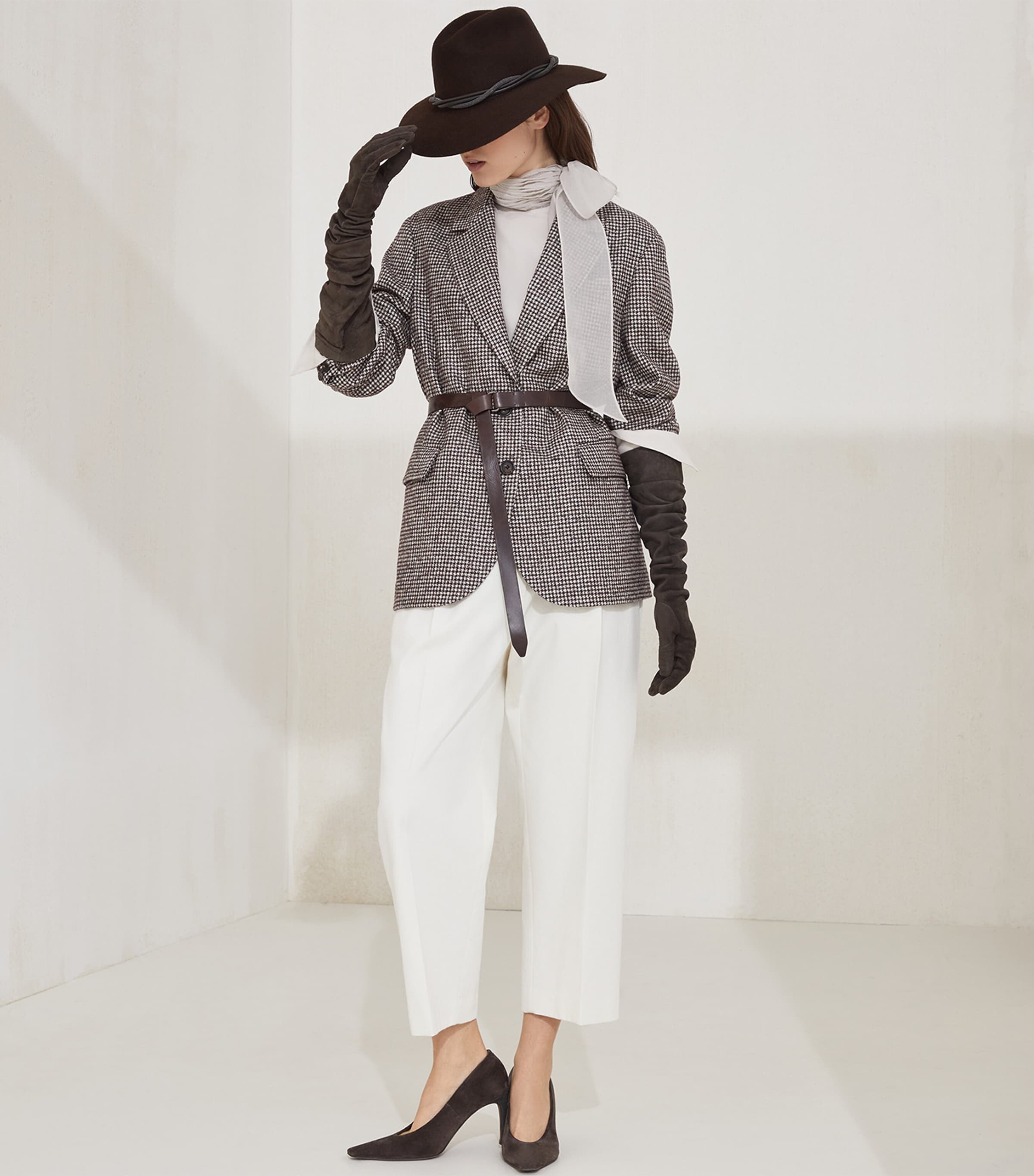 Wool-Alpaca Houndstooth Belted Blazer C007 Image 4