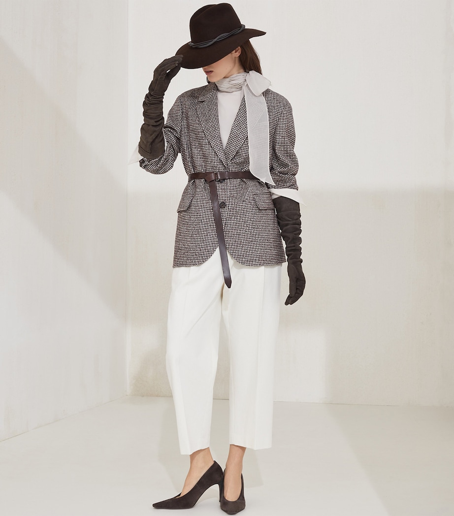 Wool-Alpaca Houndstooth Belted Blazer C007 Image 4