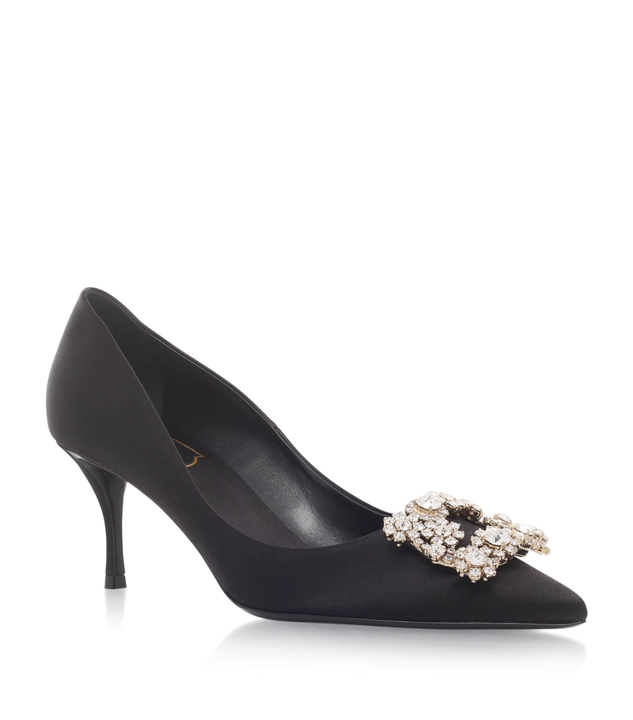 Shop Roger Vivier Satin Decolleté Crystal Buckle Pumps 65 In Black