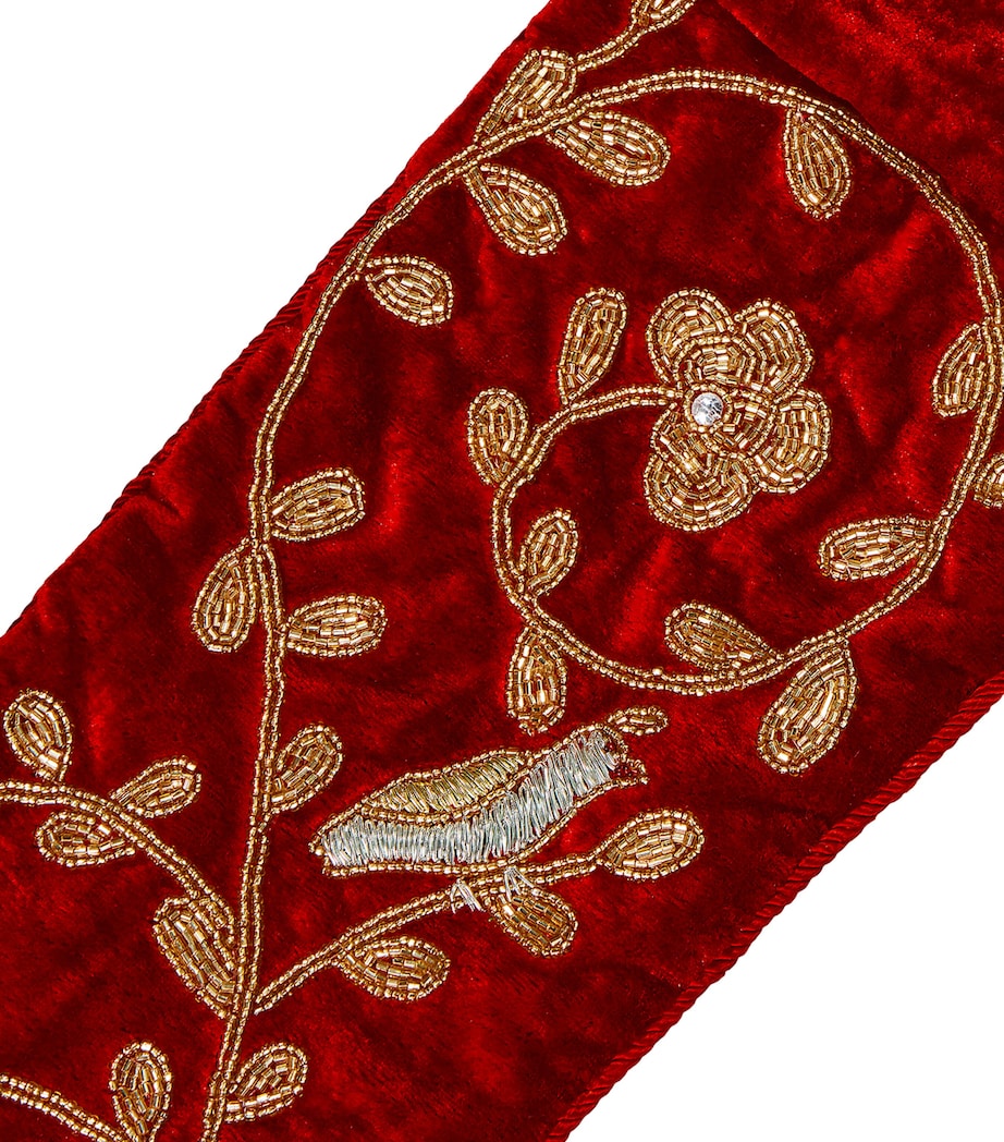 Velvet Embroidered Partridge Stocking DEEP RED Image 2