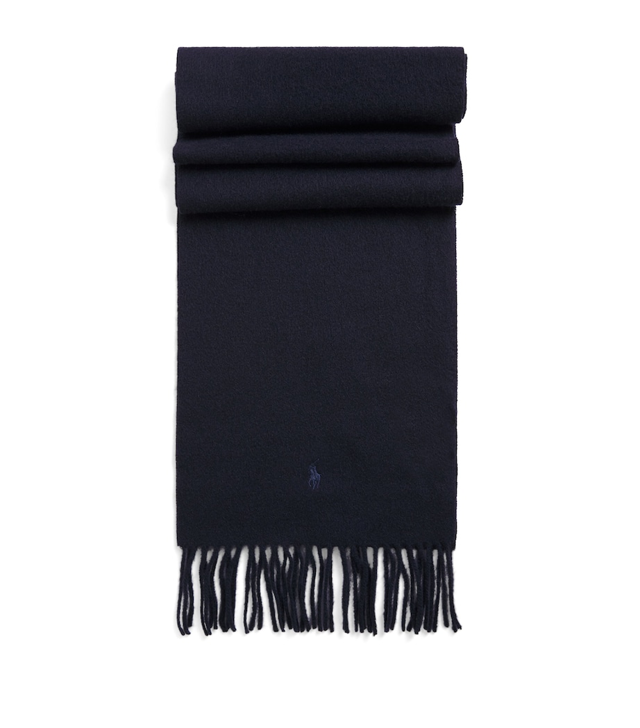 Cashmere Polo Pony Fringe Scarf BLUE Image 1