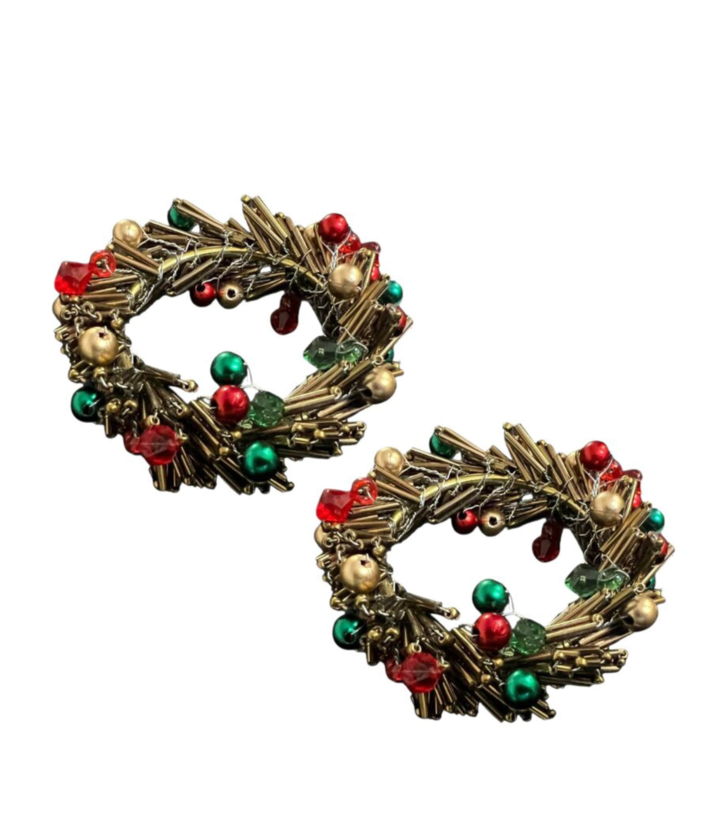 Beaded Christmas Napkin Rings (Set of 2) GOLD, GREEN & RED Image 1