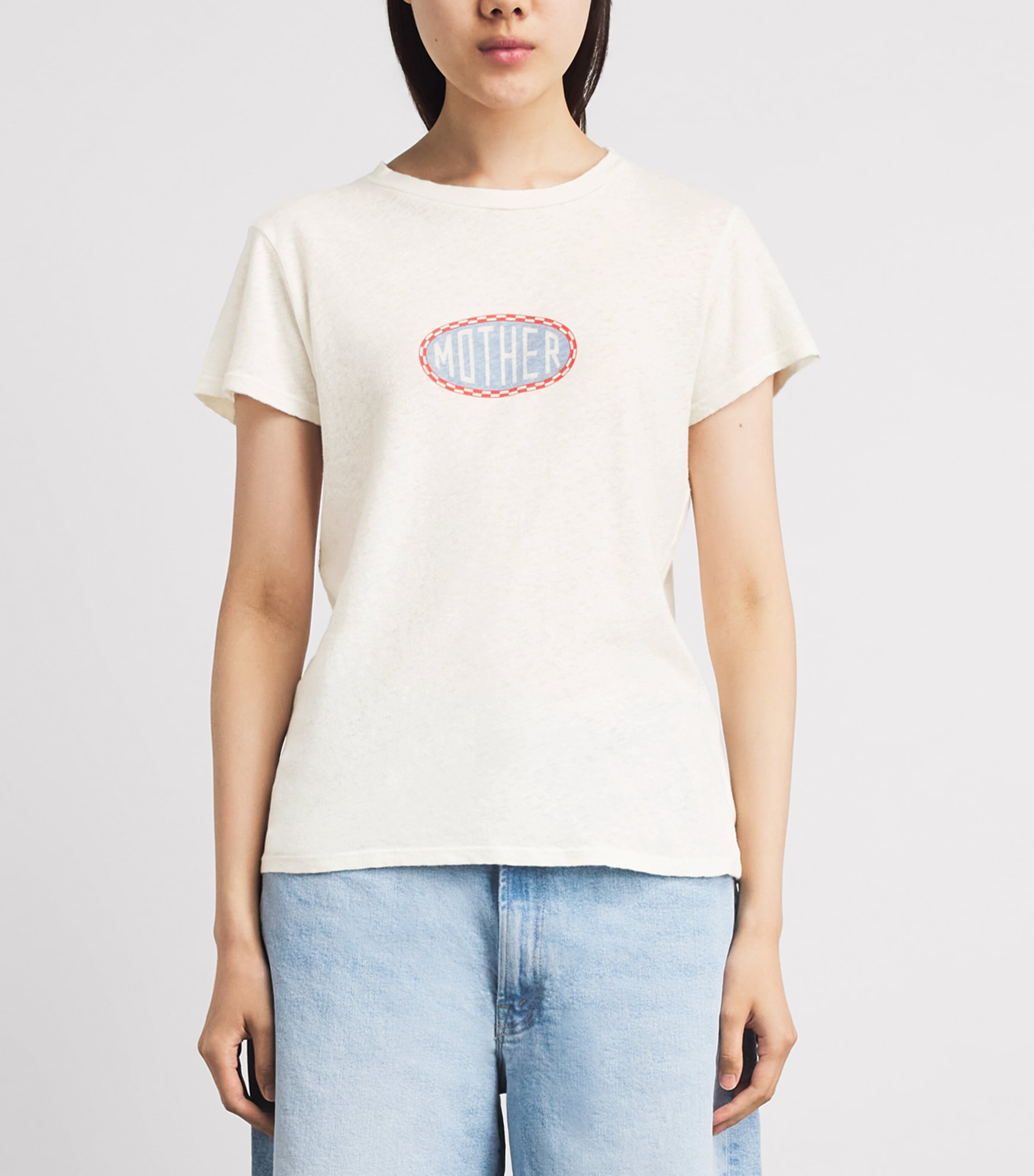 MOTHER Womens Cotton-Linen The Lil Sinful T-Shirt Patch Mother Image 4