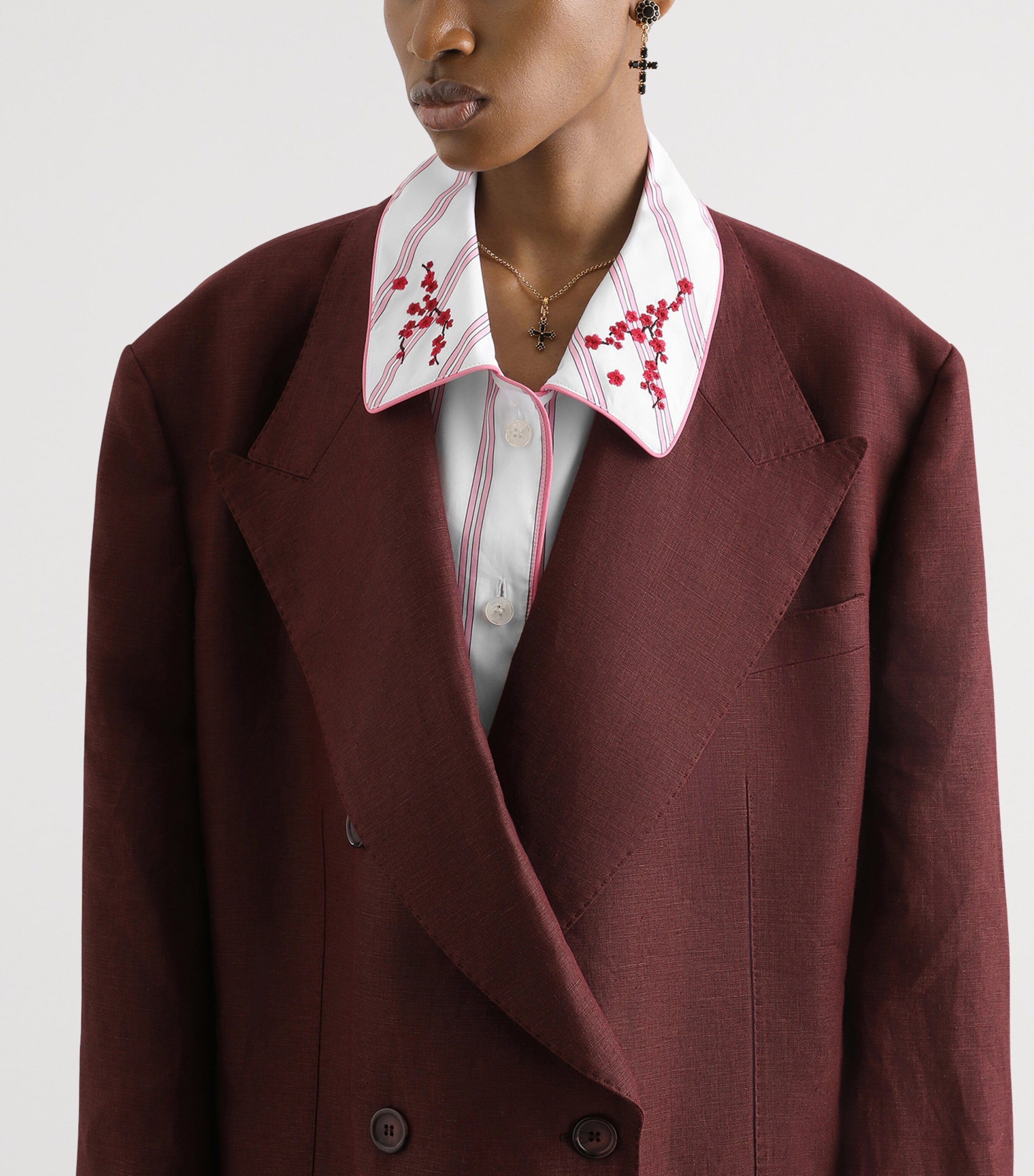 Dolce&Gabbana Womens Linen Canvas Double-Breasted Jacket Brow Image 4