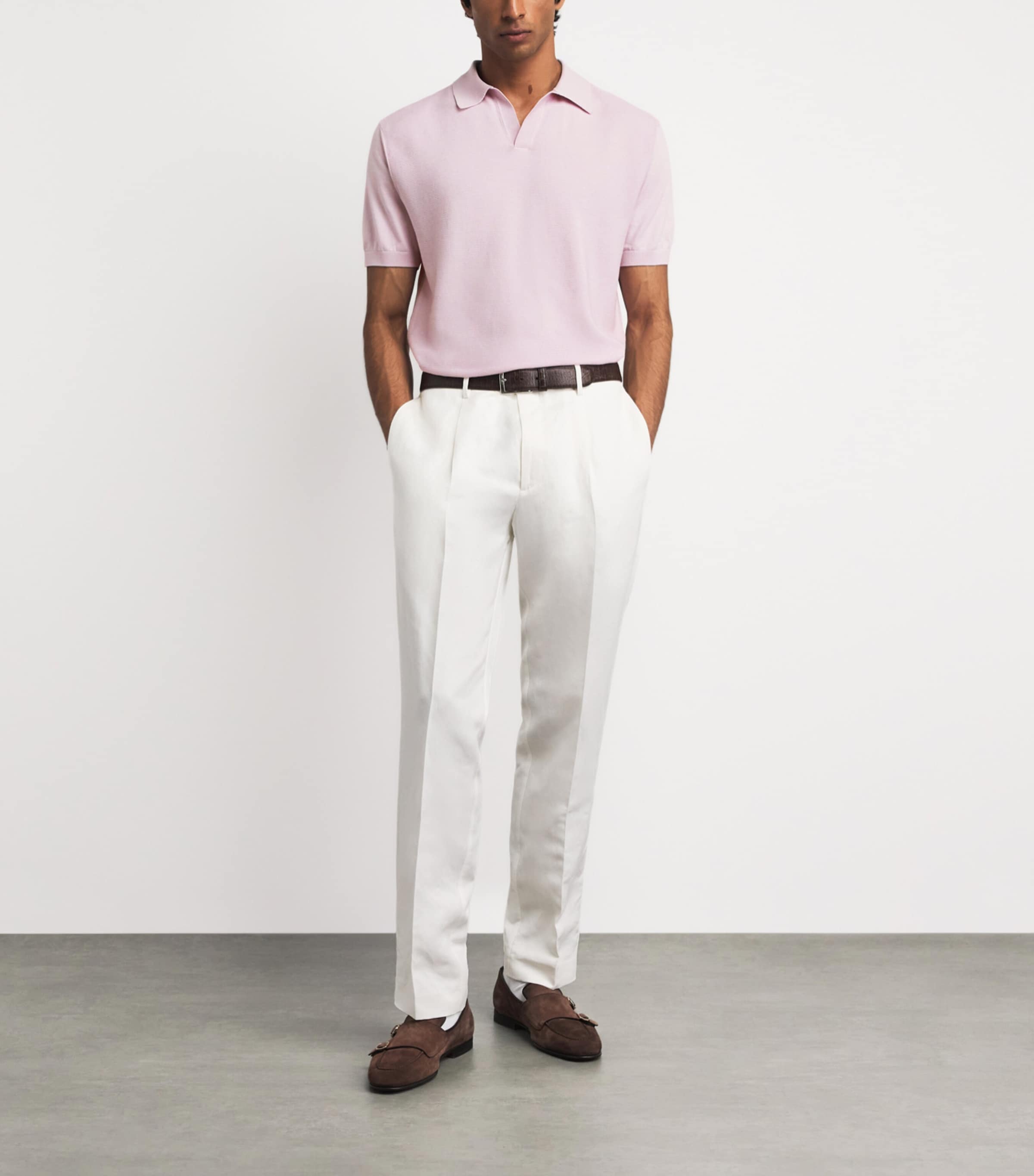 Canali Mens Cotton-Silk Open Collar Polo Shirt Image 2