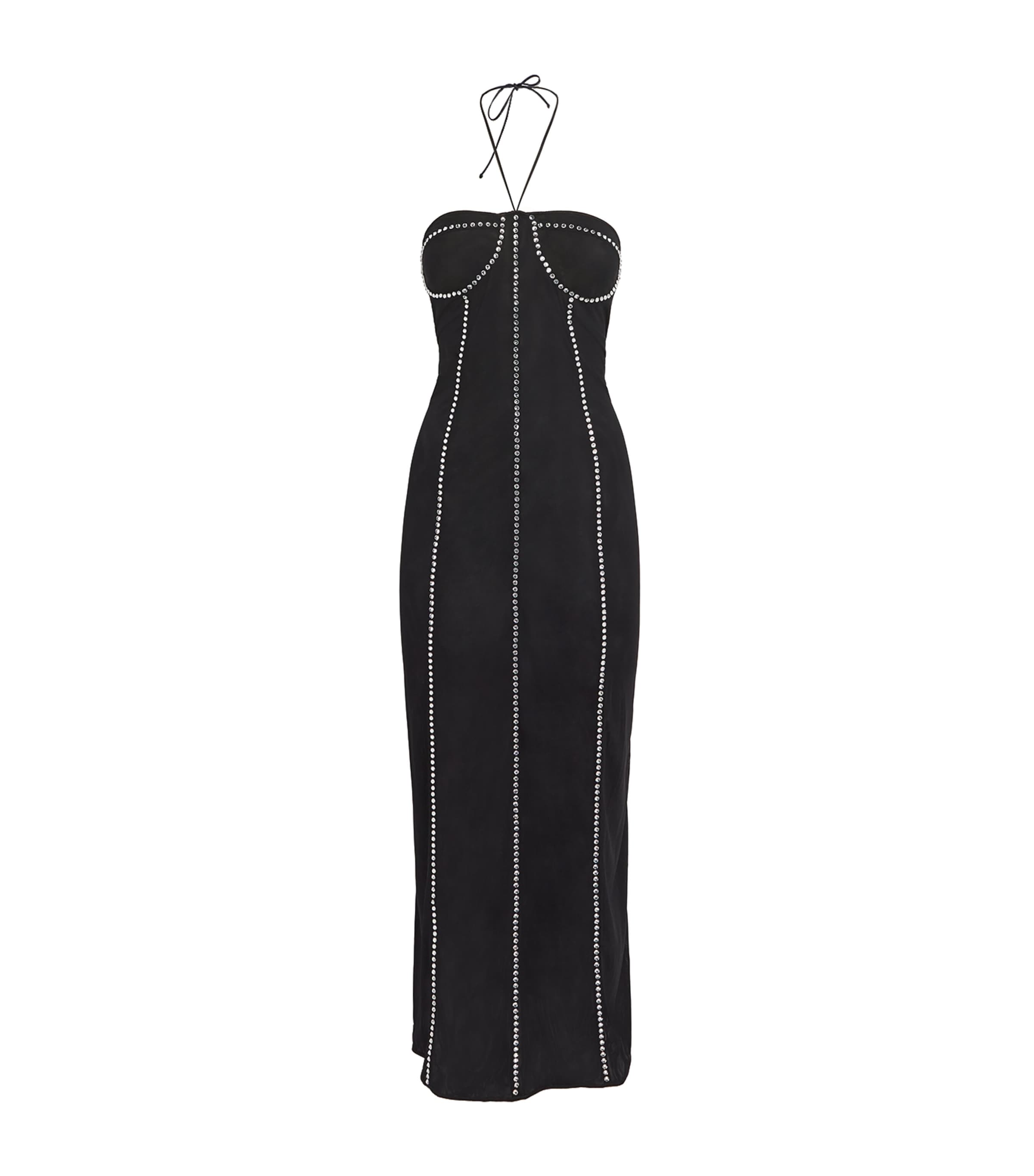 Shop Oseree Crystal-embellised Gem Midi Dress In Black