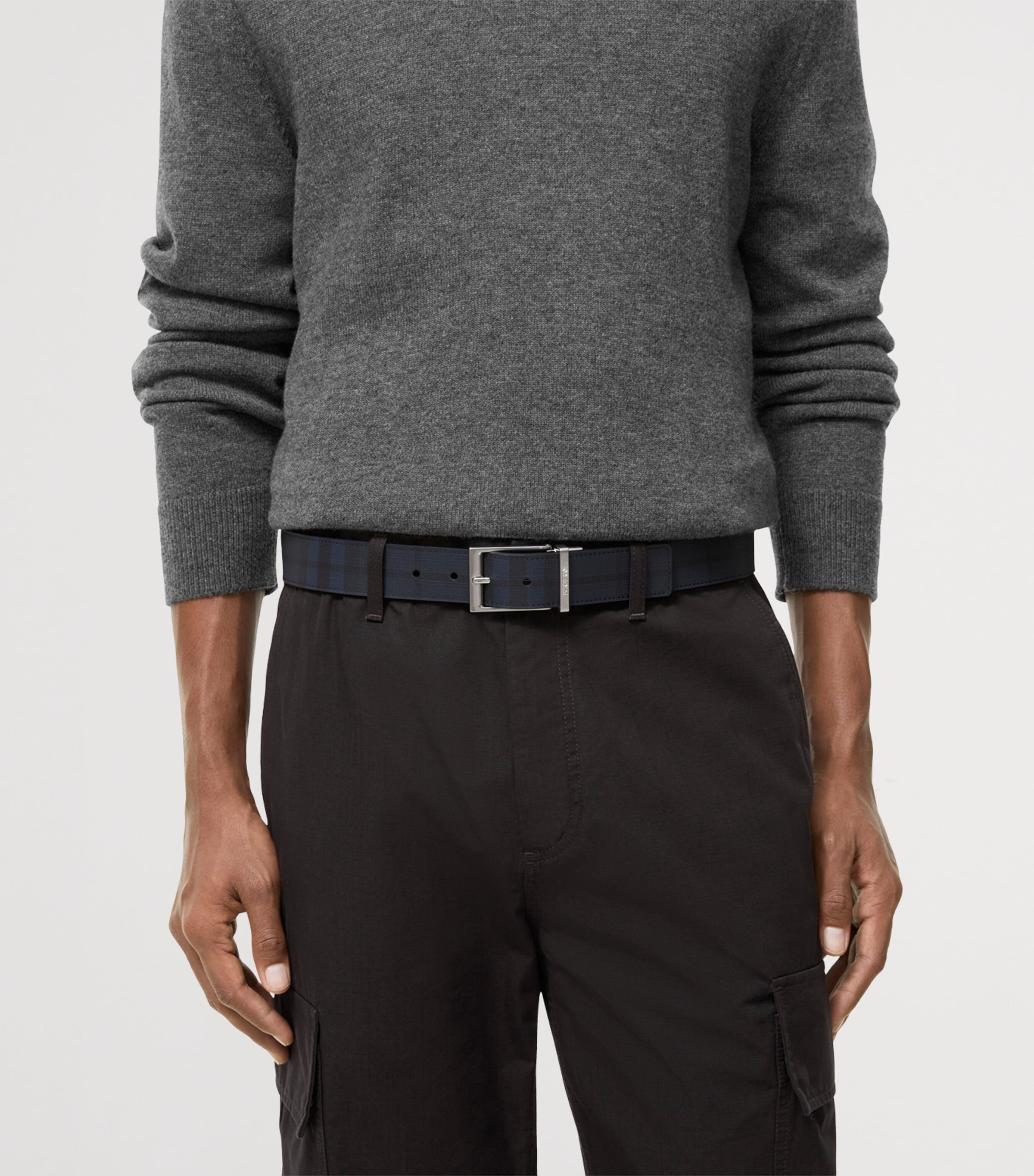 Burberry Leather Check Reversible Belt Navy Check/black Image 2