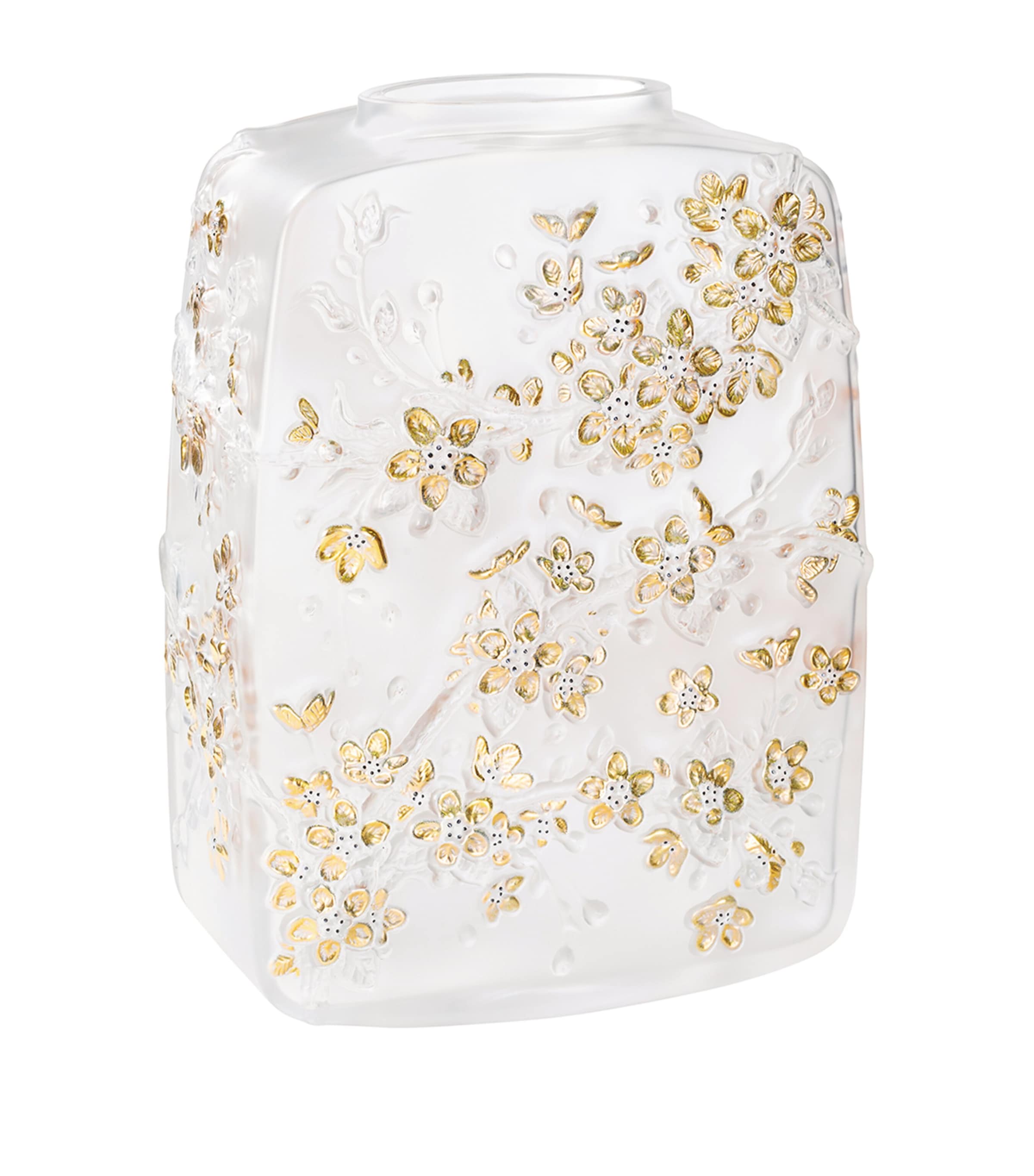 Lalique Gold-stamped Cherry Blossom Vase In Clear