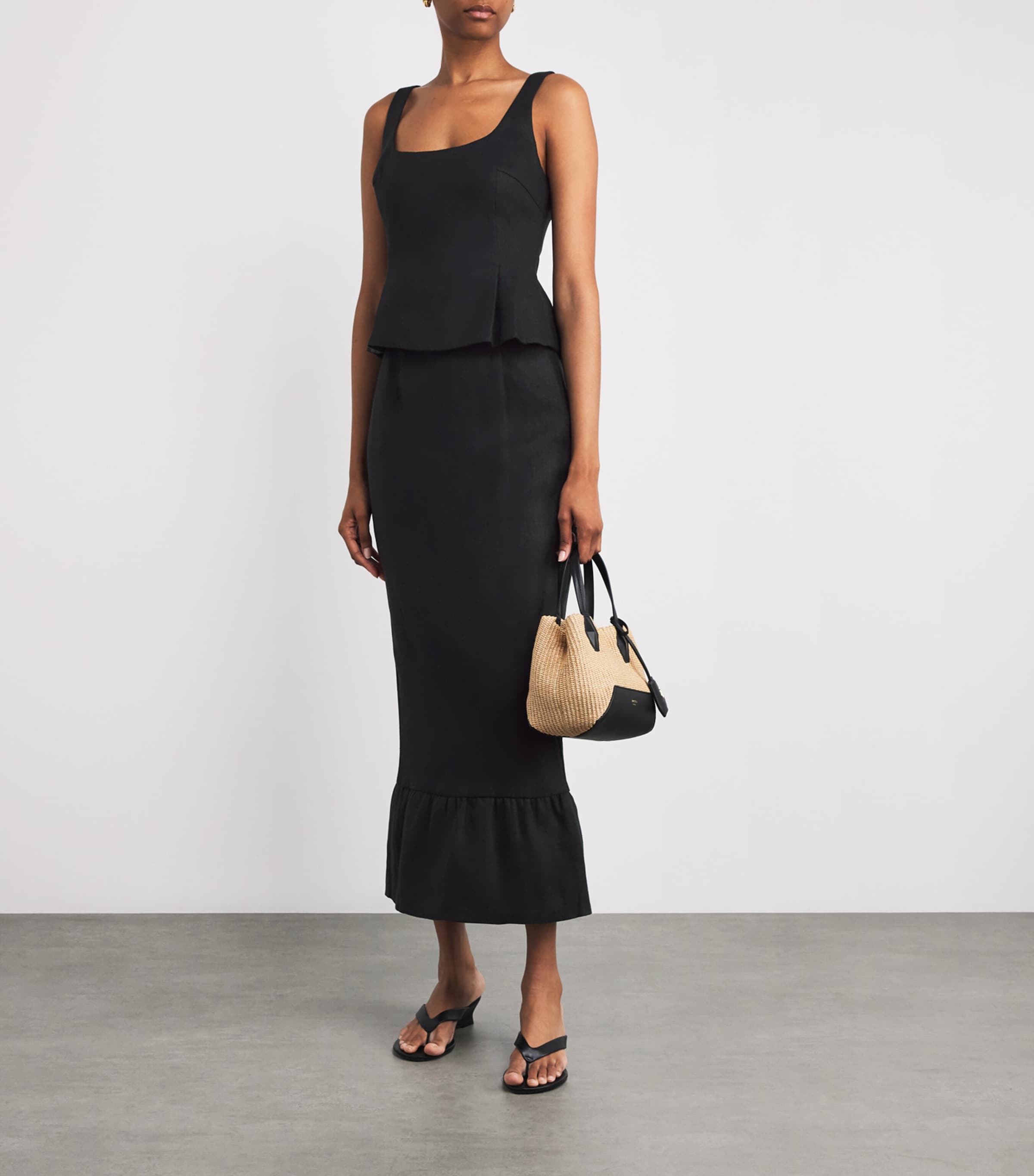 Linen Matilda Midi Skirt BLACK Image 2