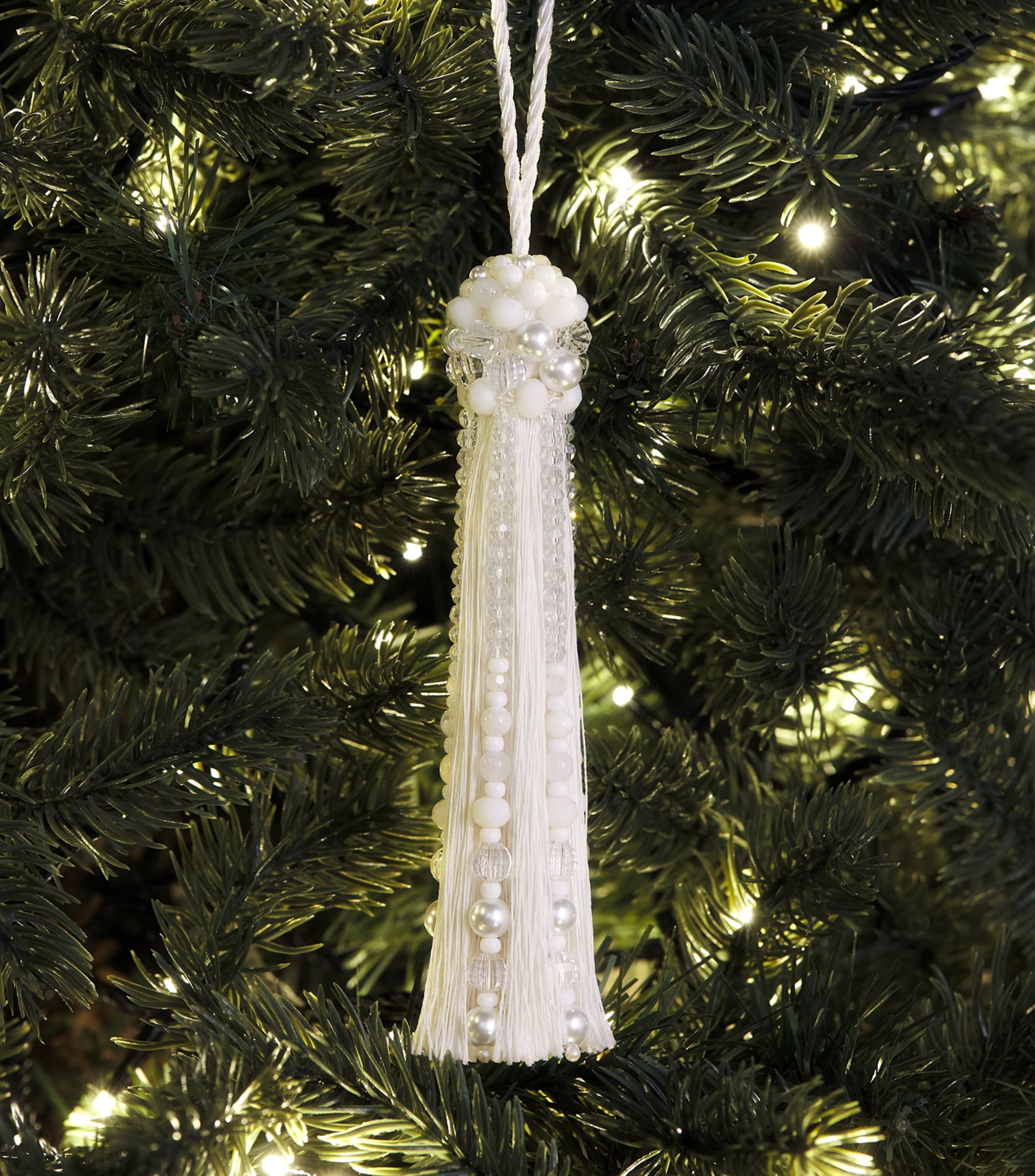 Jessica Light Beaded Tassel Tree Decoration White Image 3