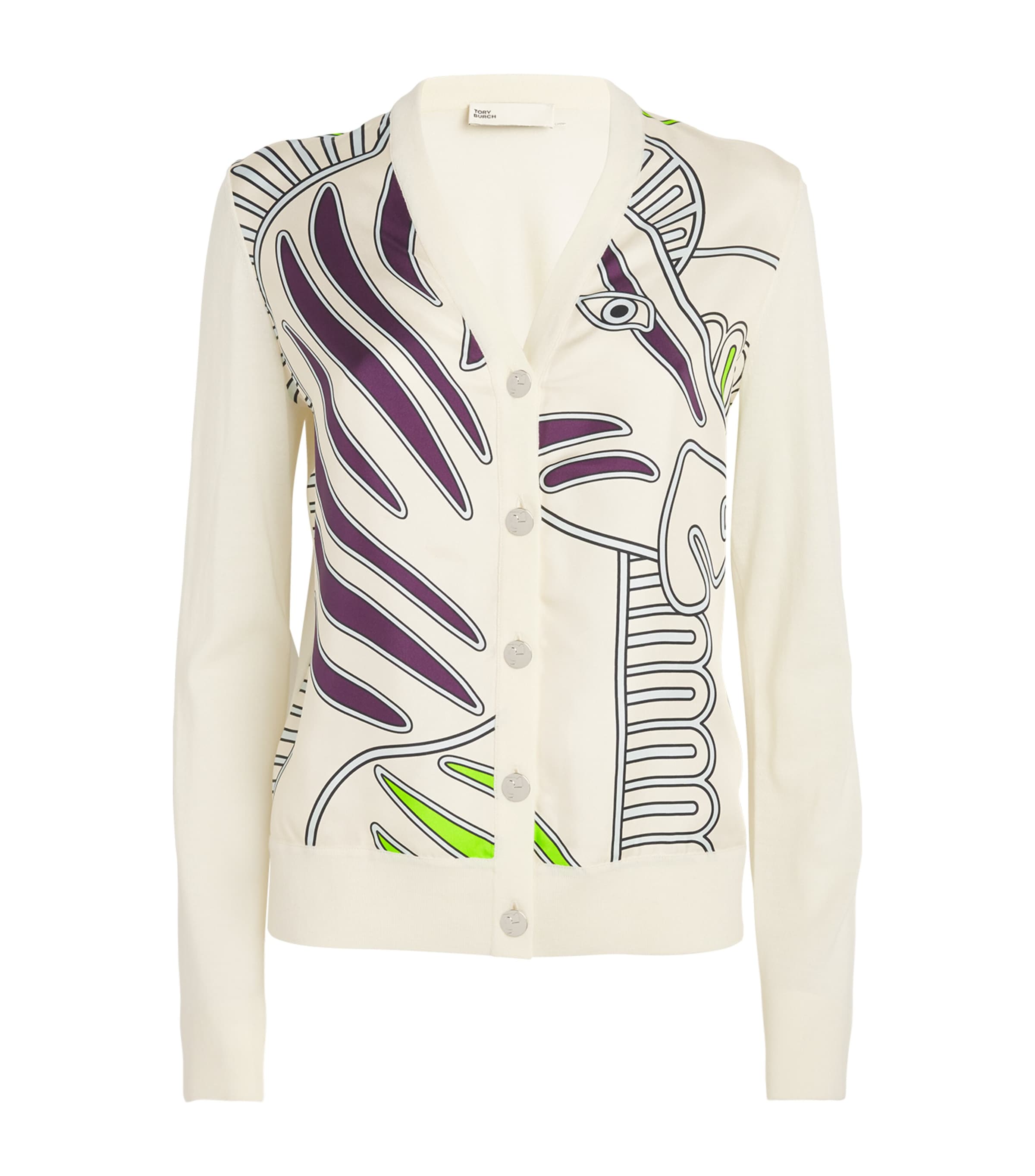 Tory Burch Silk-cotton Zebra Cardigan In Ivory