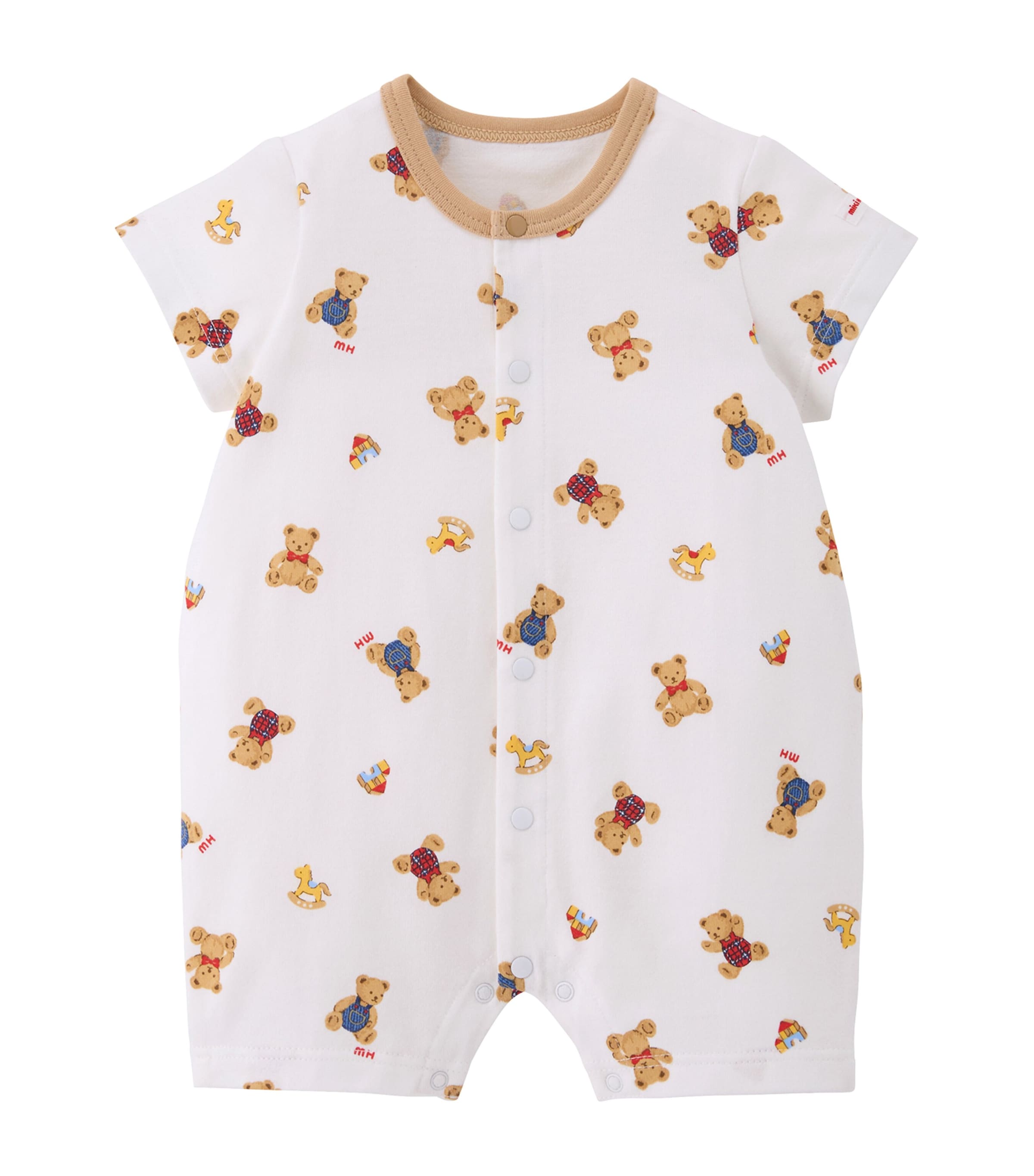 Miki House Bear Print Bodysuit In White