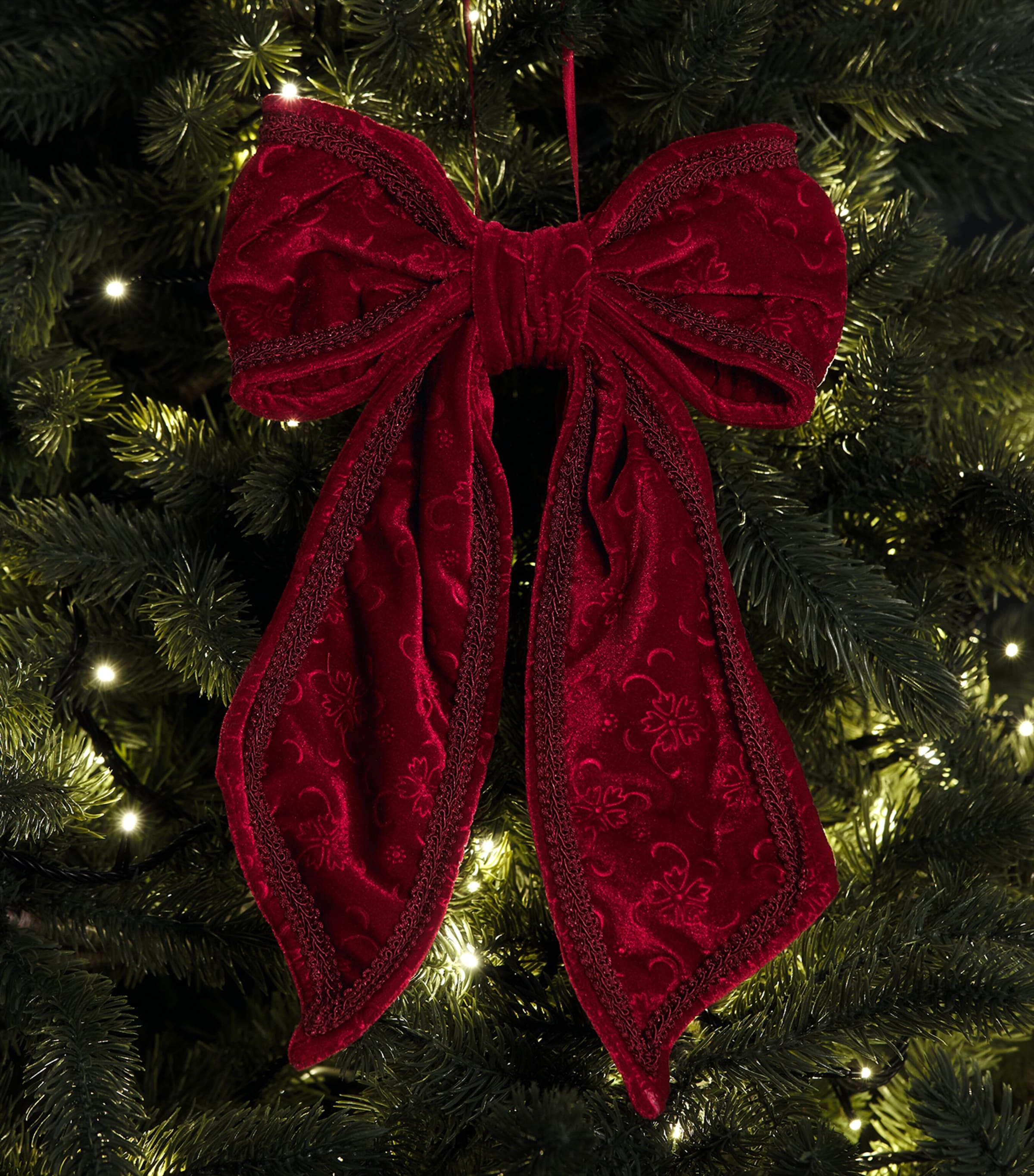 Luxury Garland Velvet Lace-Embellished Bow Tree Decoration Deep Red Image 3