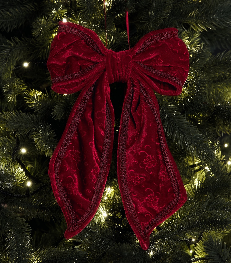 Luxury Garland Velvet Lace-Embellished Bow Tree Decoration Deep Red Image 3
