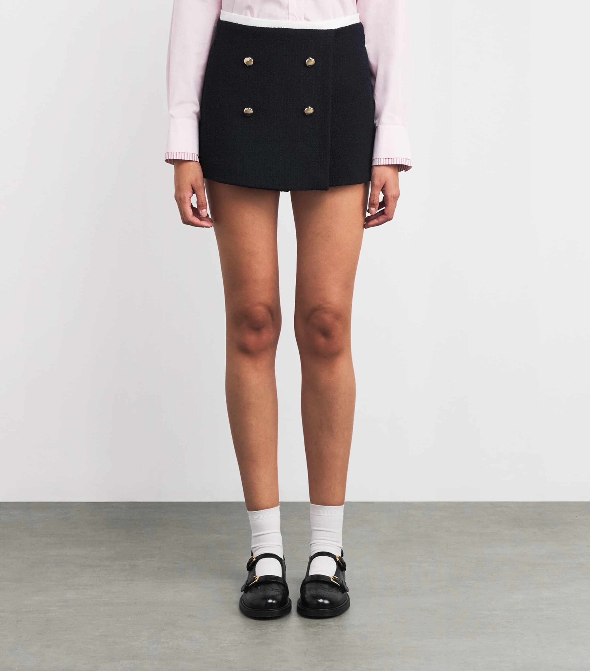 Tweed Contrast-Trim Shorts NAVY Image 3