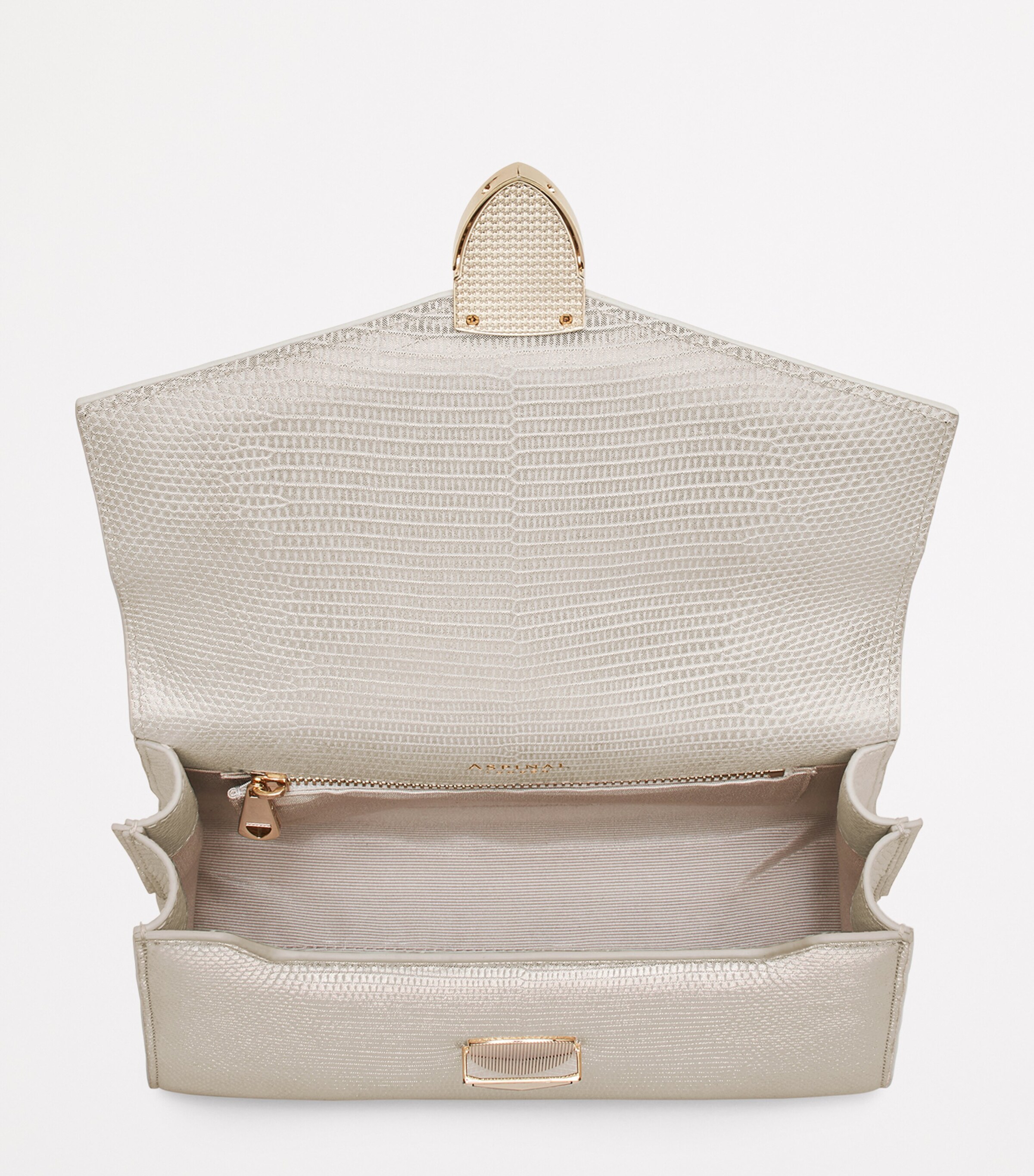 Aspinal Of London Metallic Lizard-Effect Midi Mayfair 2 Bag White Image 4