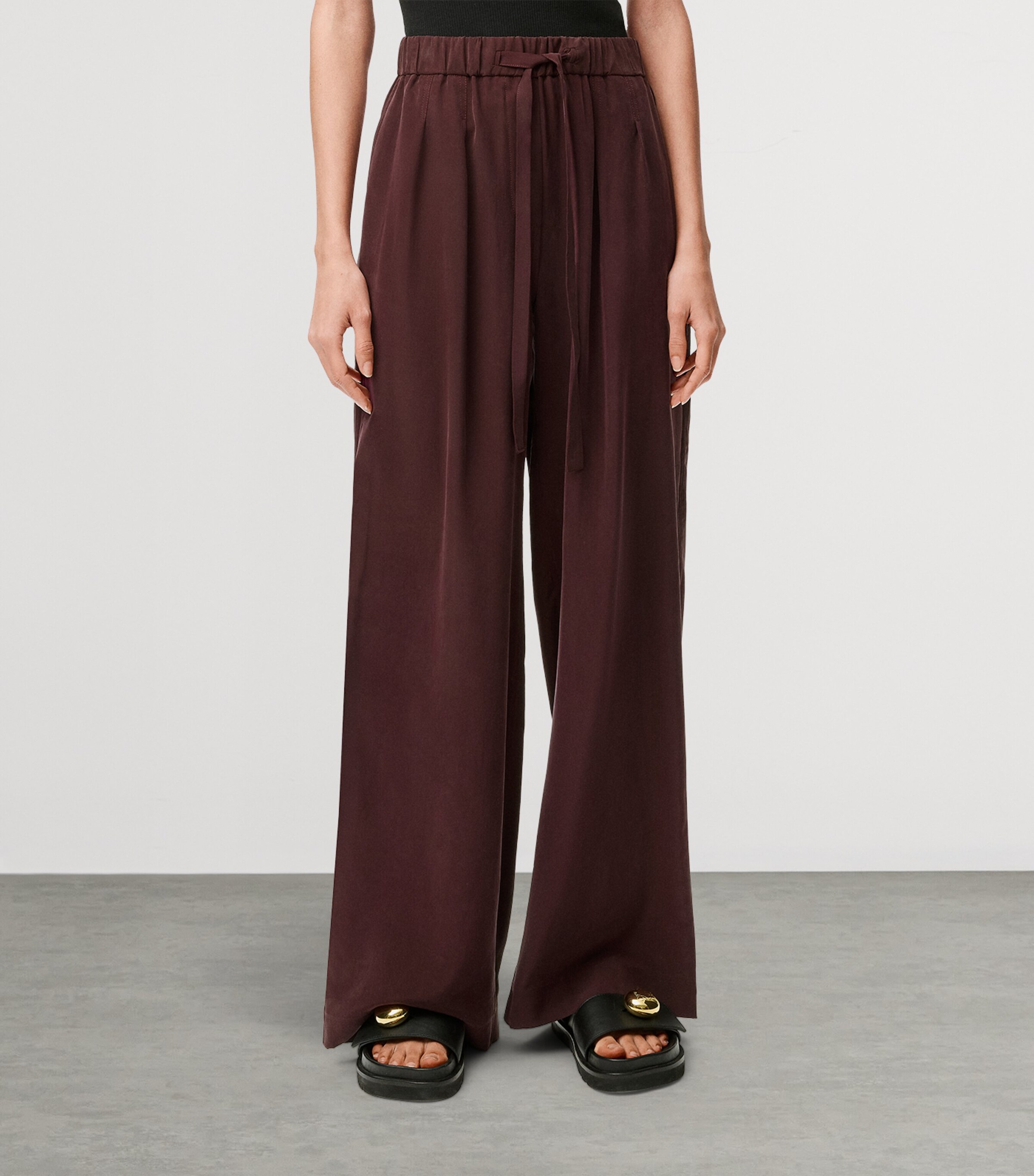 Silk-Blend Pyjama Trousers BURGUNDY Image 2