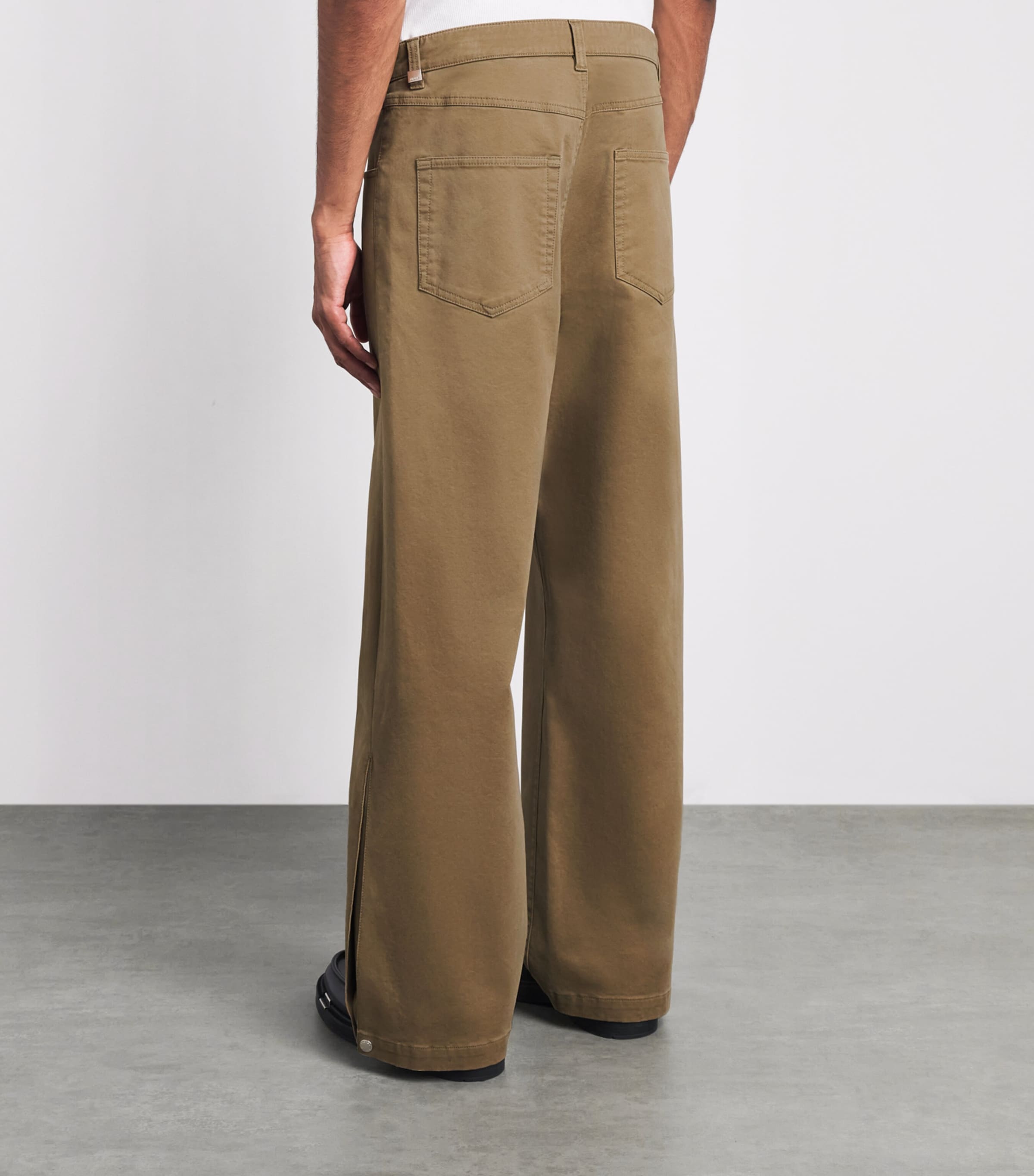 System Mens Cotton-Blend Side-Pleated Trousers Khaki Beige Image 5