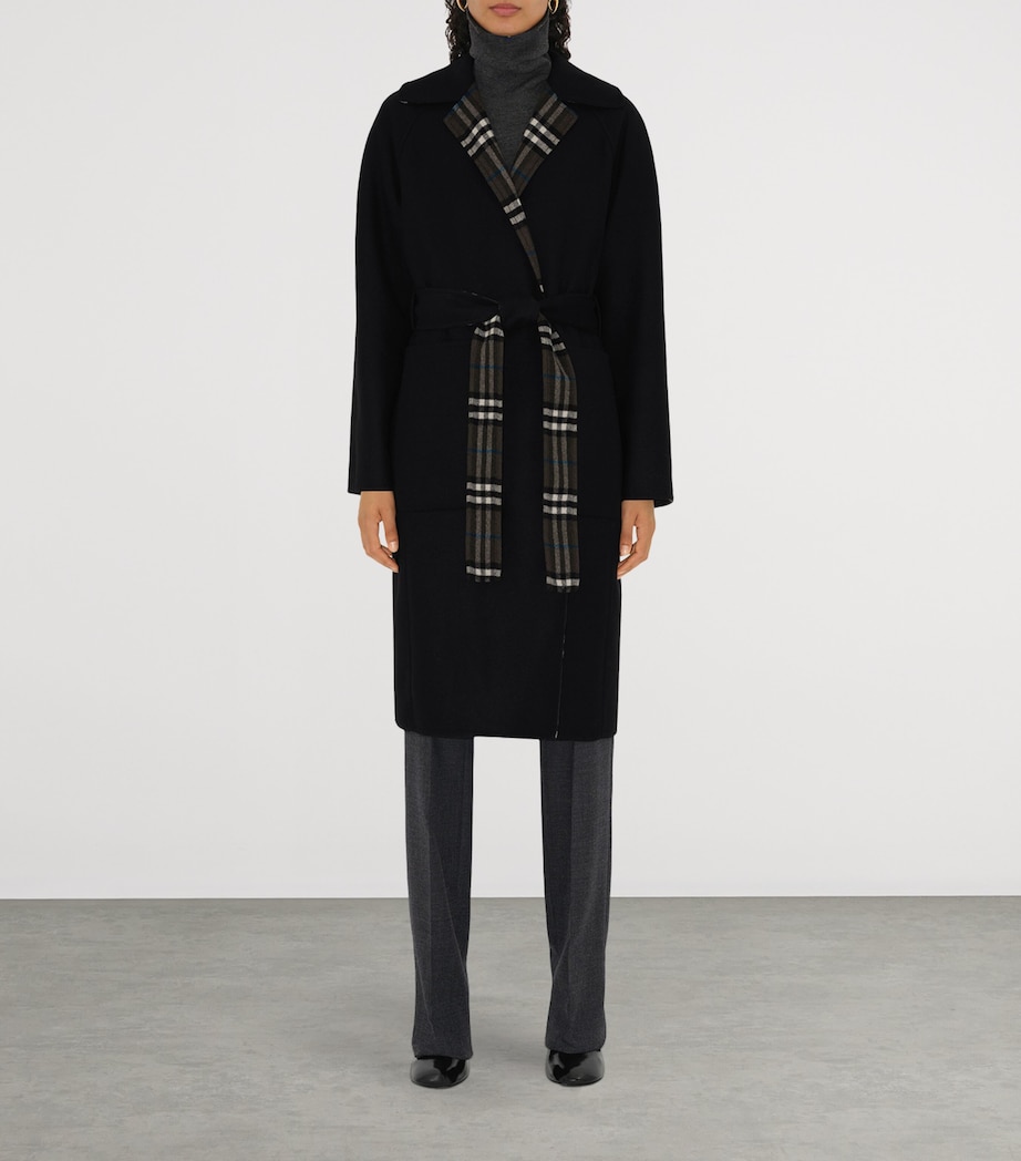 Wool Reversible Hooded Wrap Coat BLACK/SNUG IP CHECK Image 2